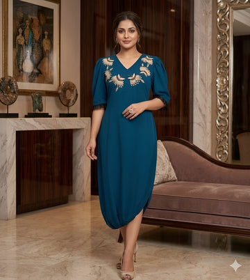 Teal Blue Embroidered Jumpsuit