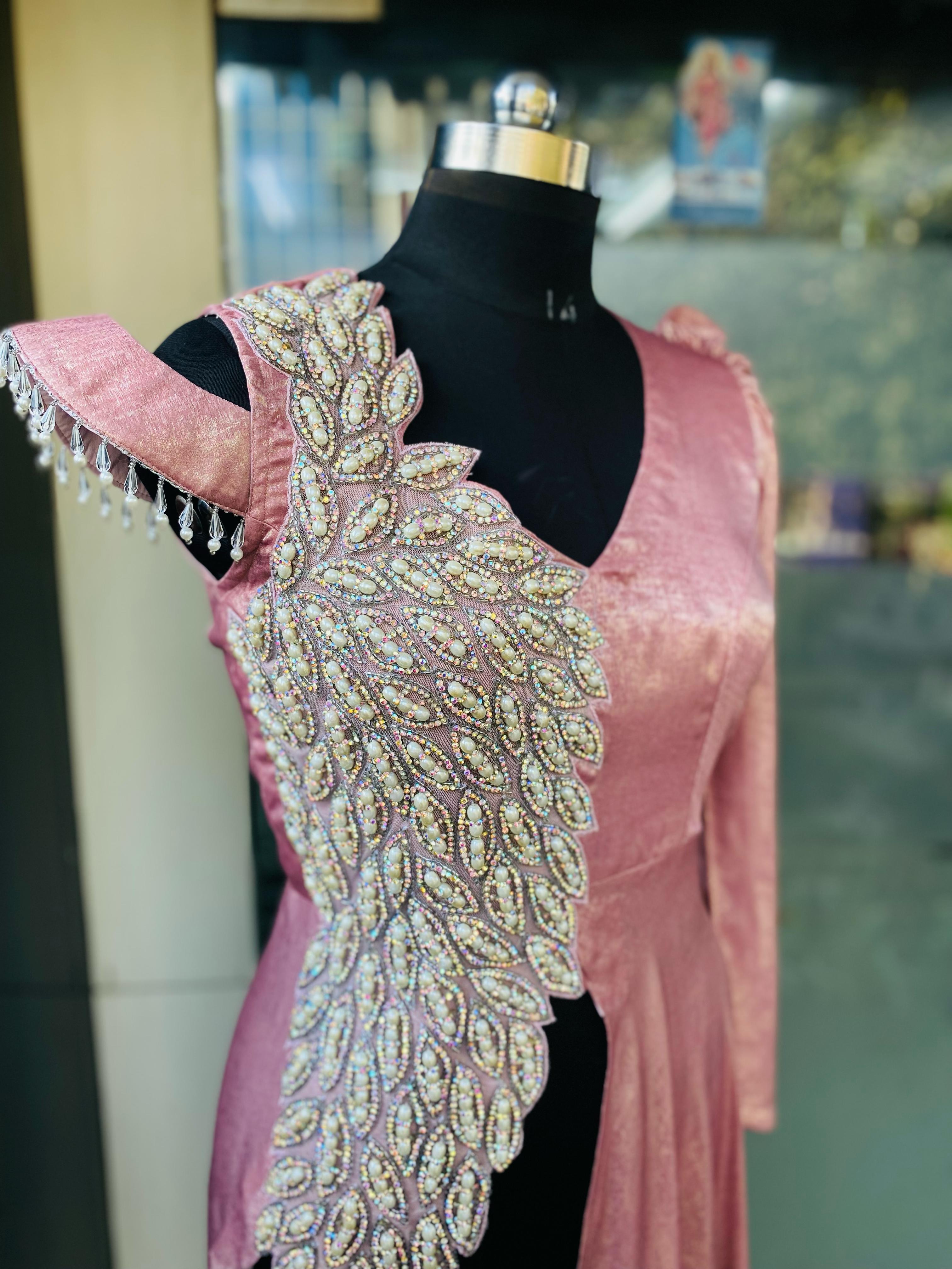 Rose Gold Feather Slit Top Co-ord WithÂ Pants