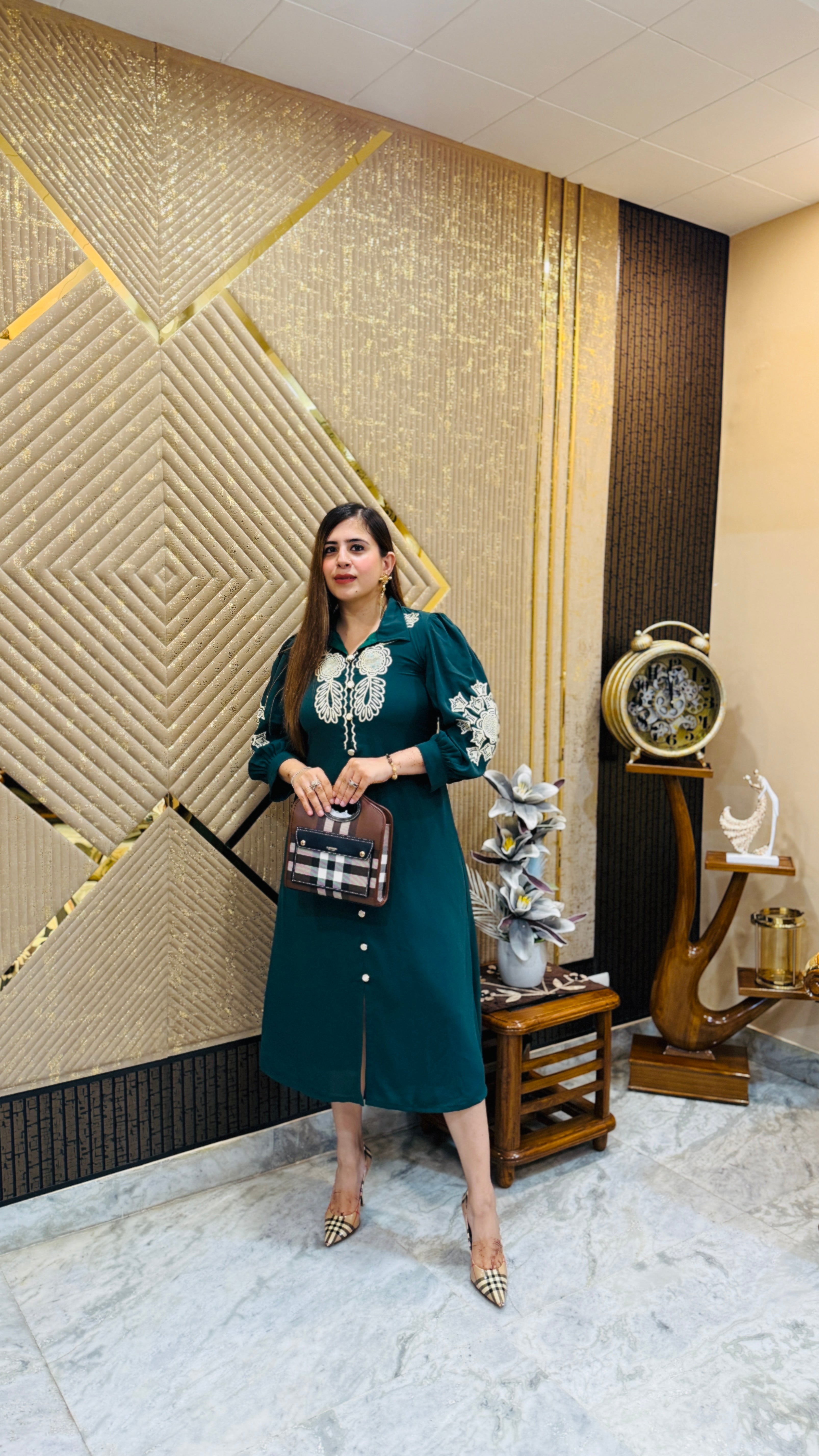 Green Embroidered Midi