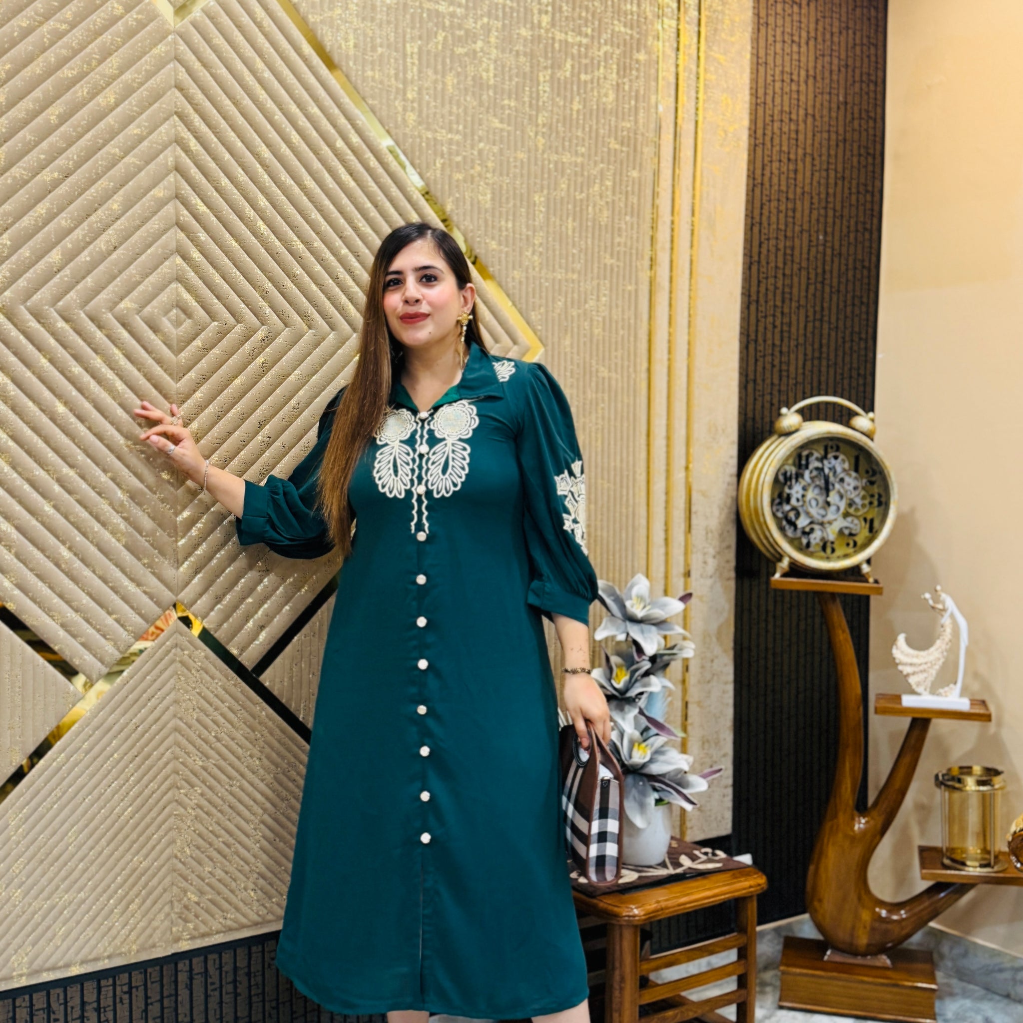 Green Embroidered Midi