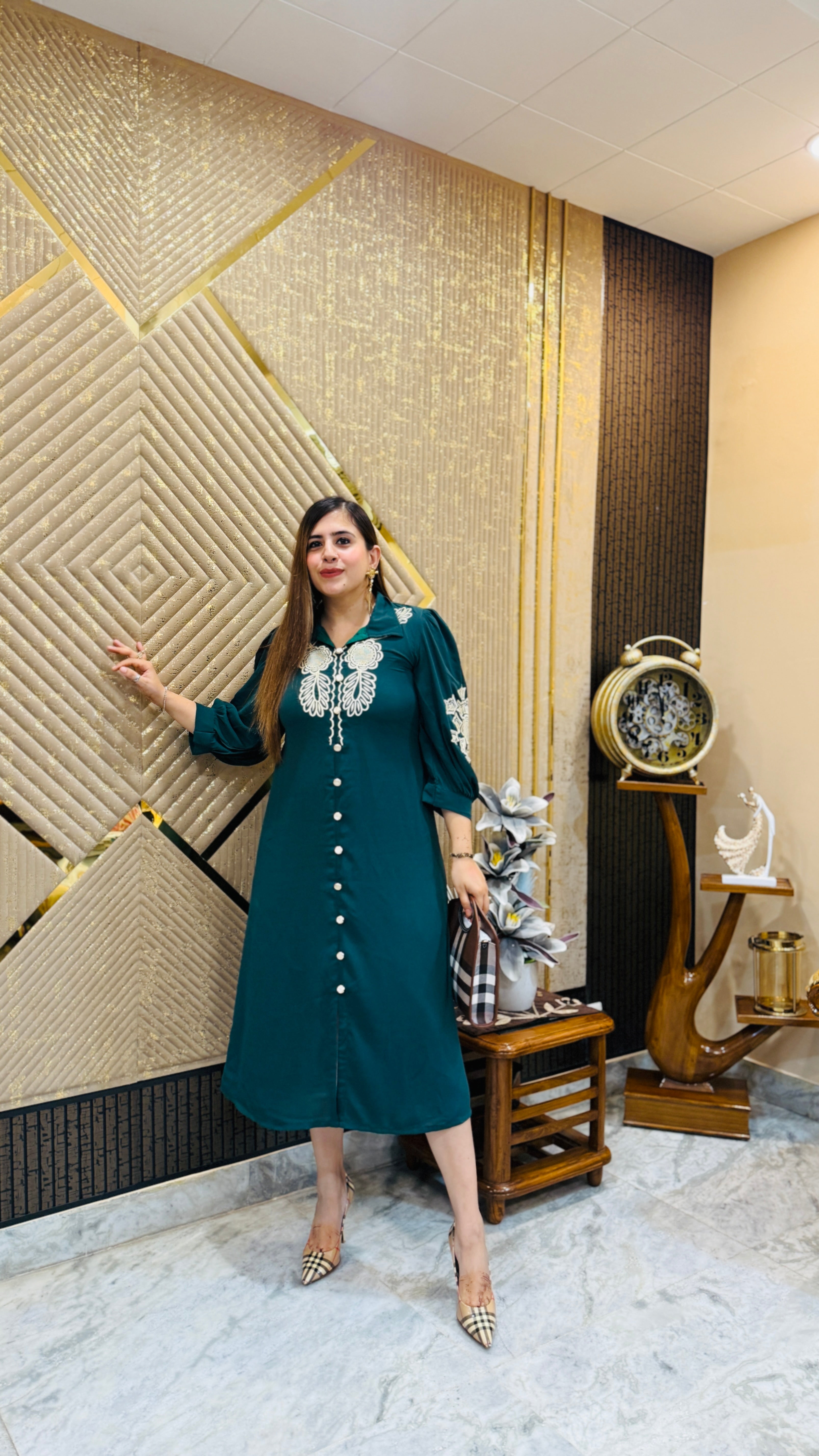 Green Embroidered Midi