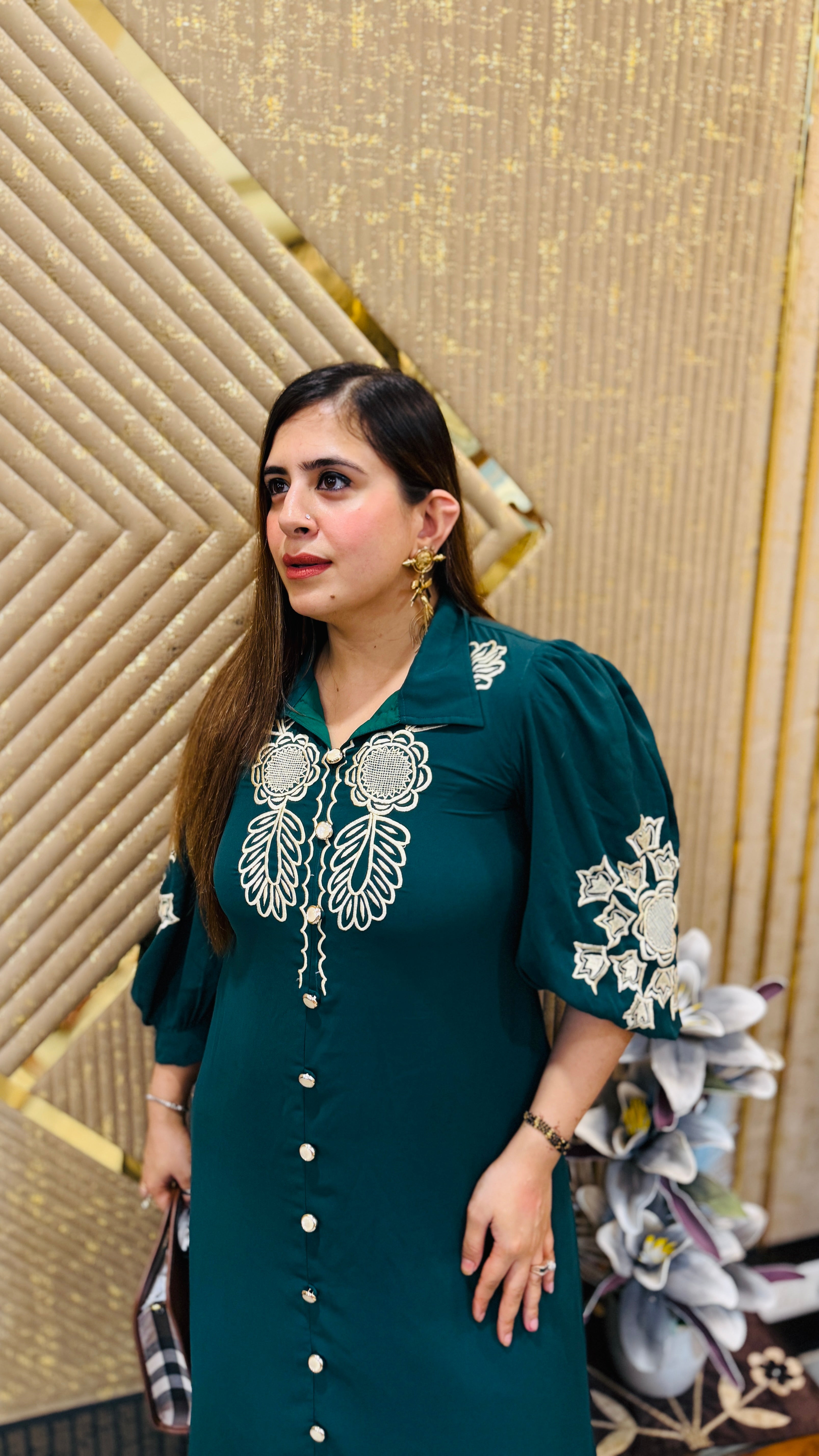 Green Embroidered Midi