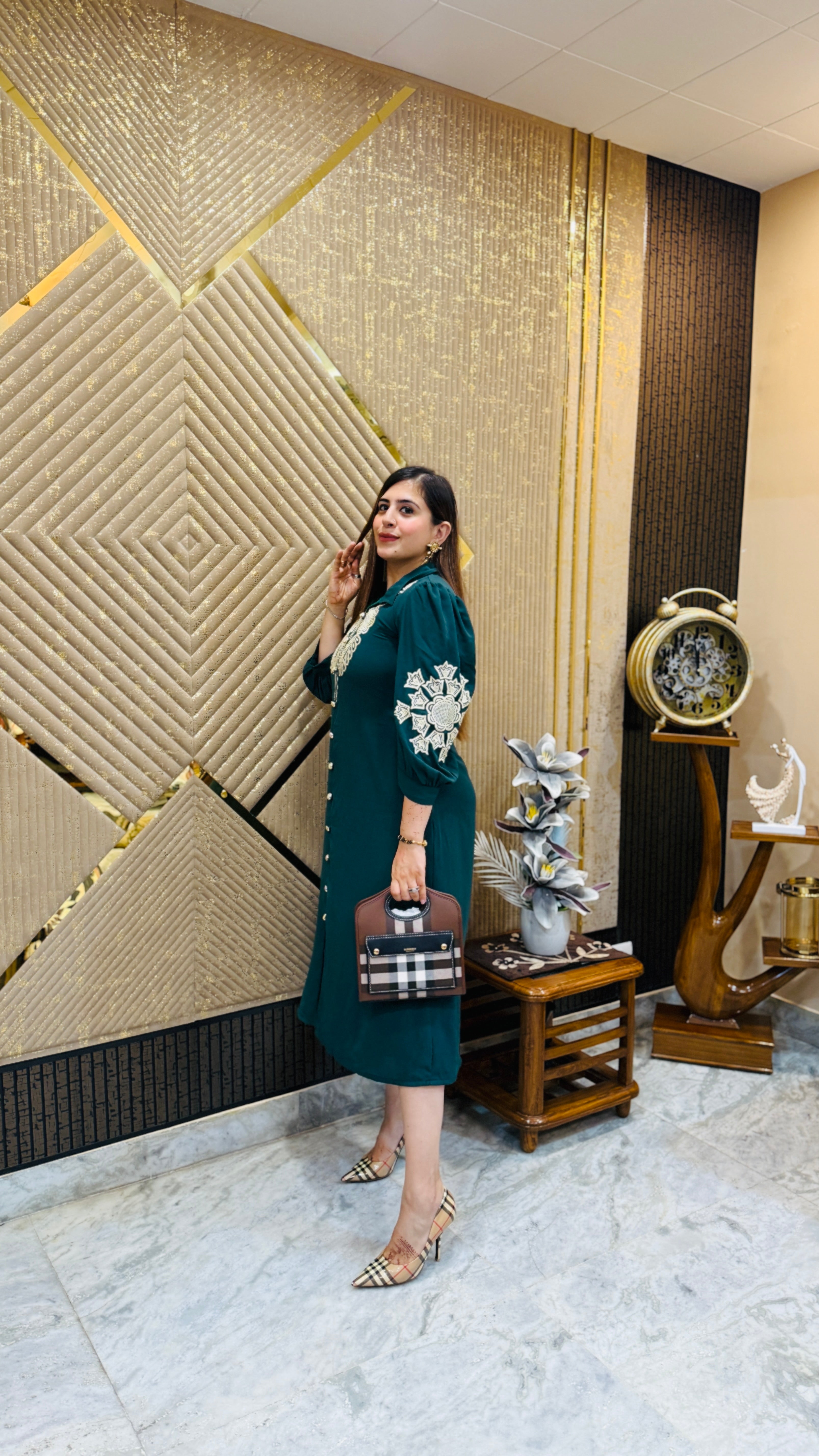 Green Embroidered Midi