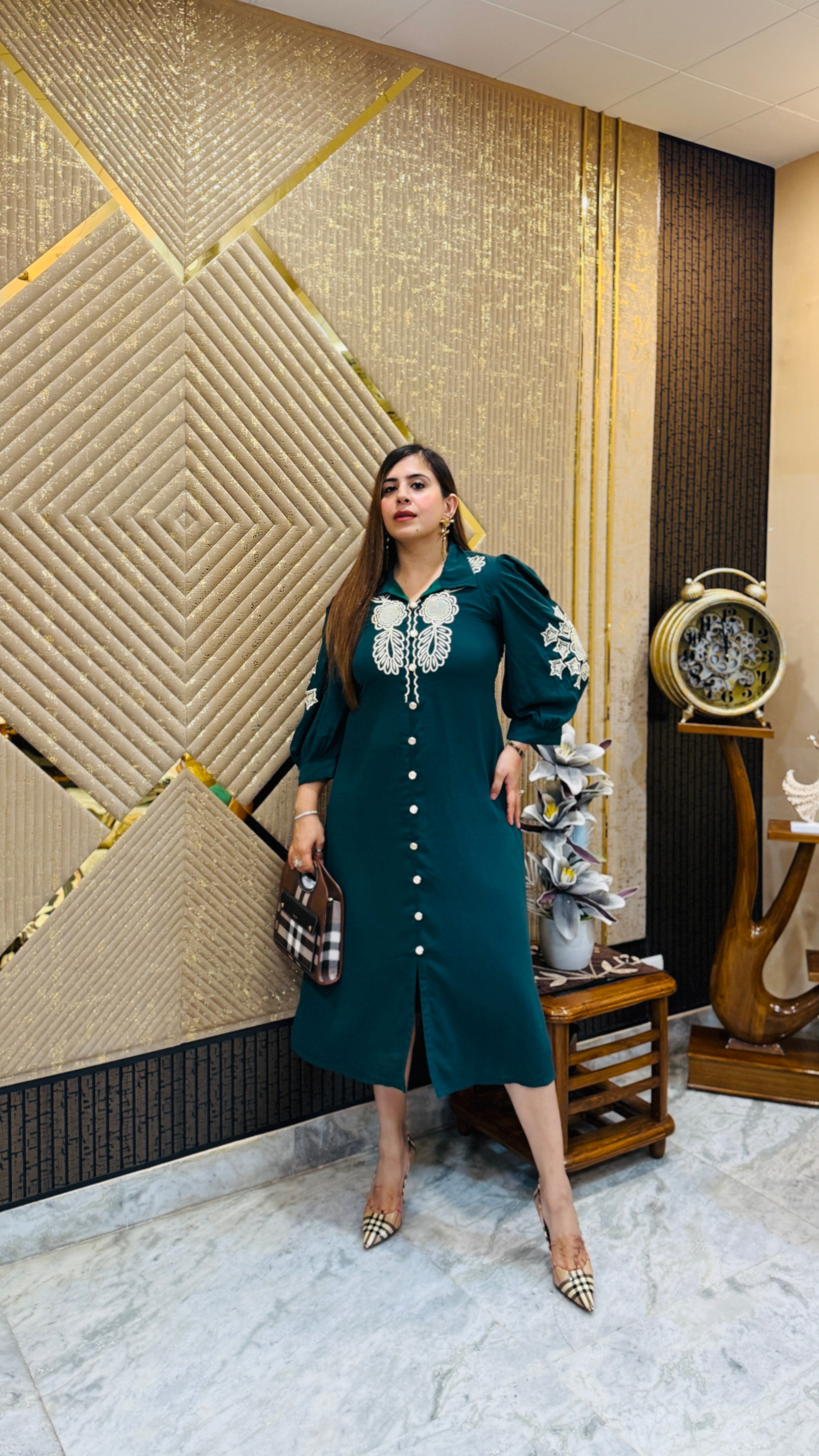 Green Embroidered Midi