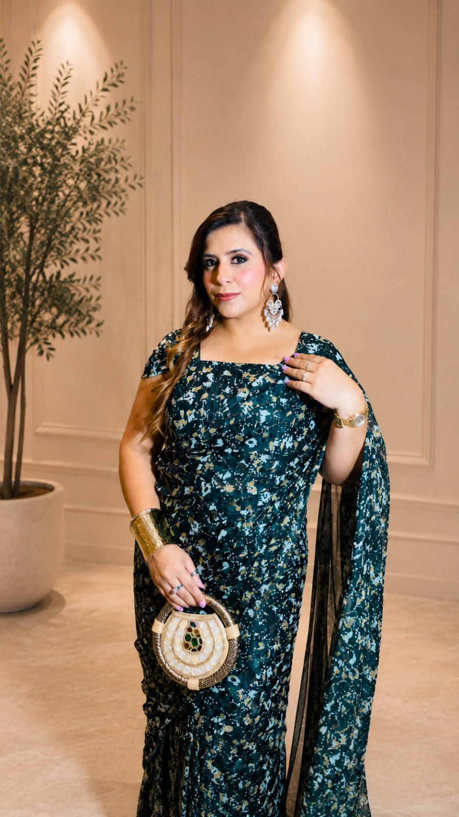 Emerald Eclipse Pre-Draped Saree