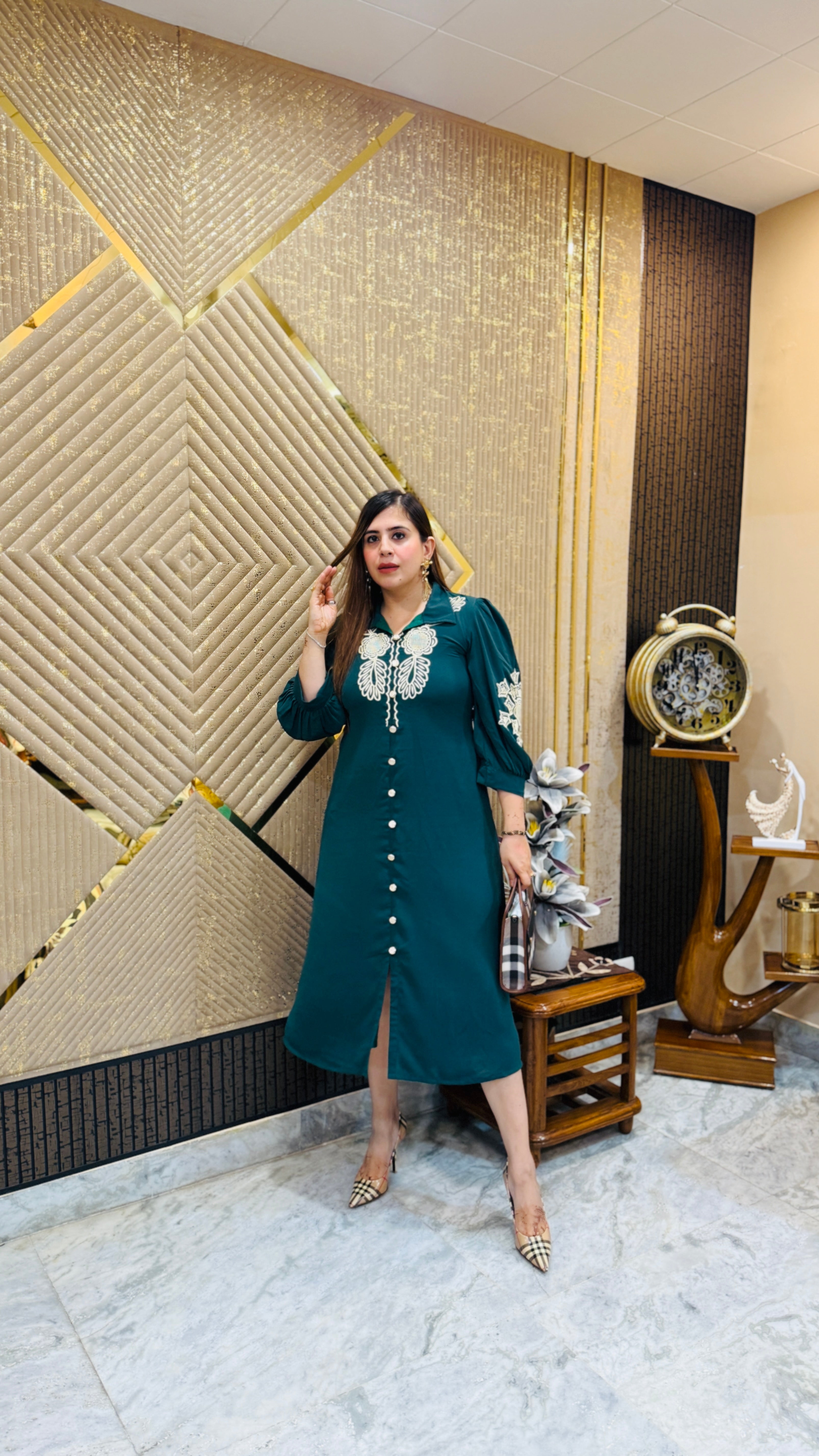 Green Embroidered Midi