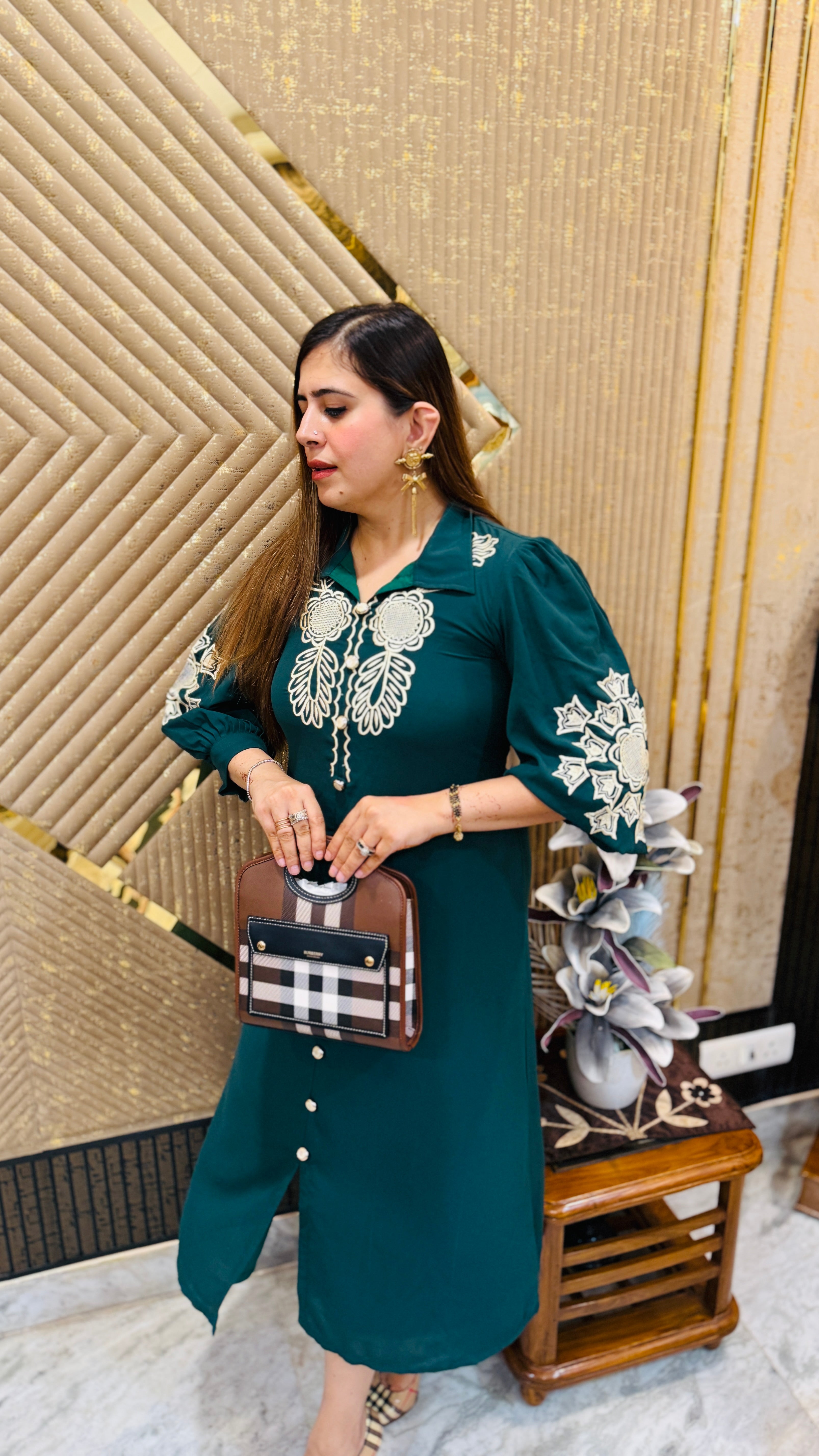 Green Embroidered Midi