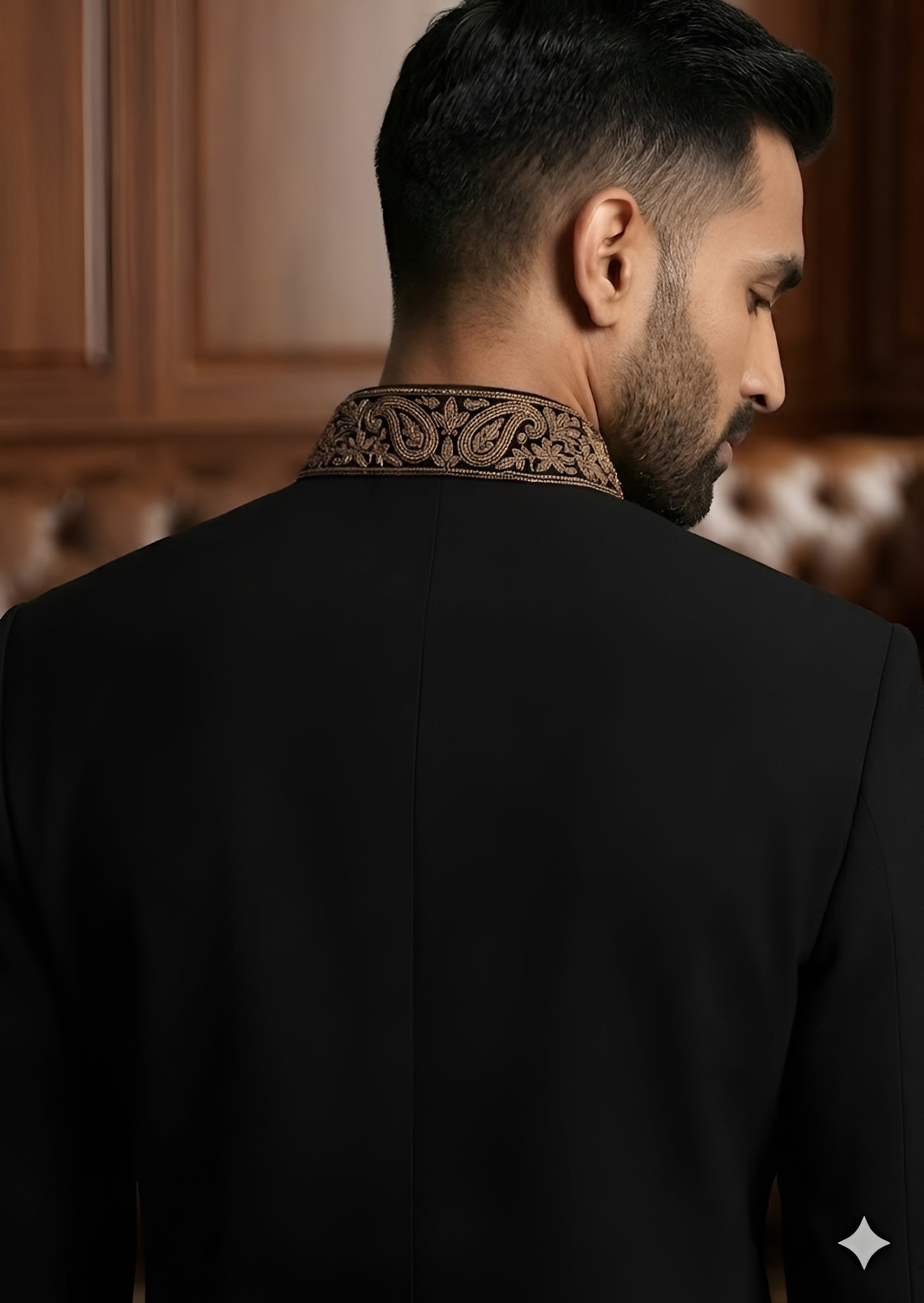 Black Japanese Lycra Bandhgala Suit Set