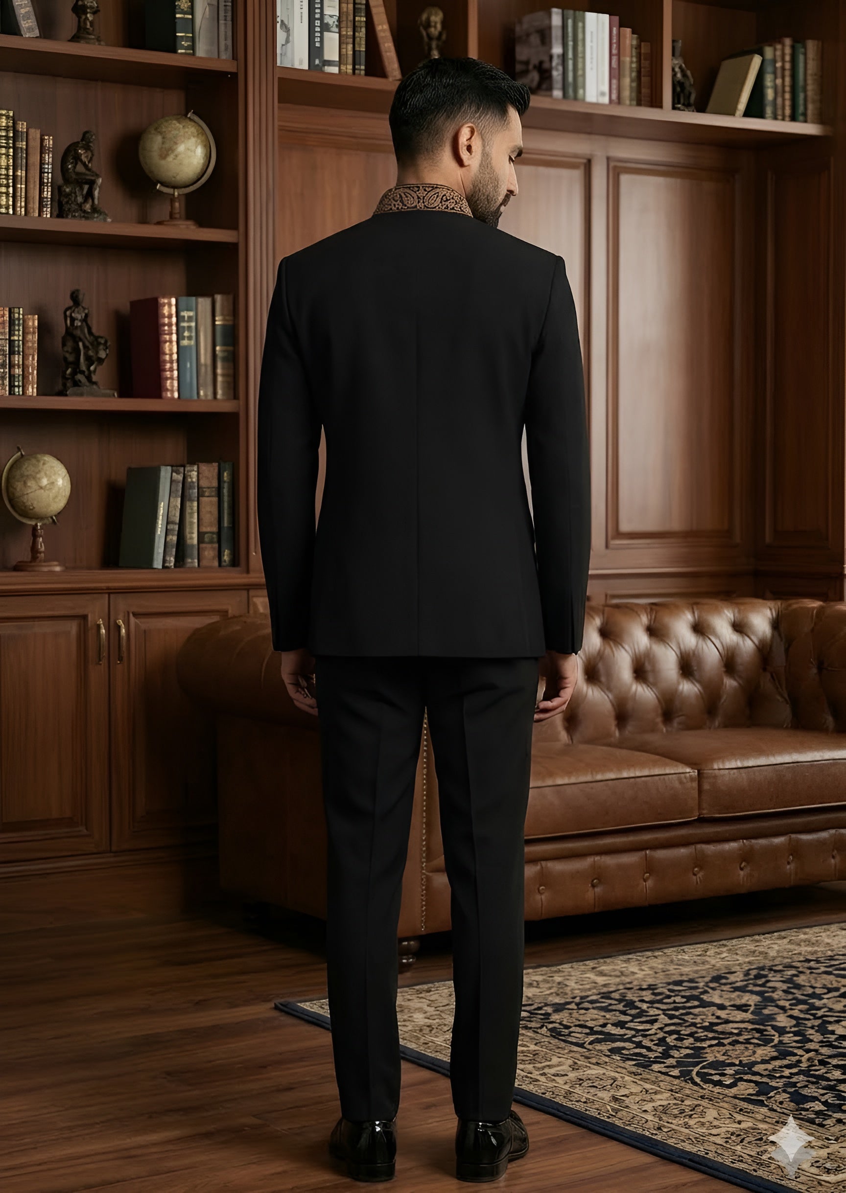 Black Japanese Lycra Bandhgala Suit Set