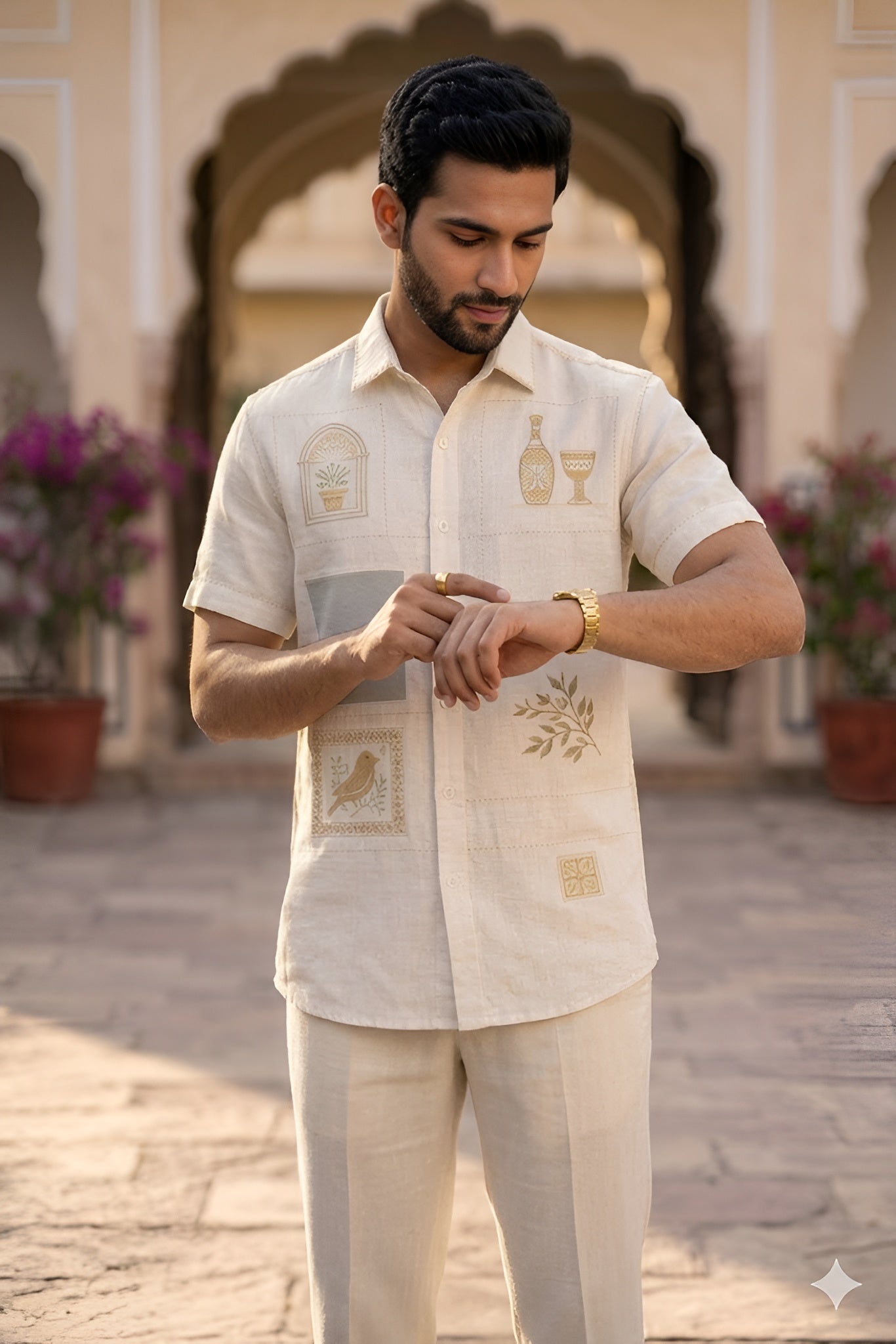 Men’s White Linen Embroidered Summer Shirt