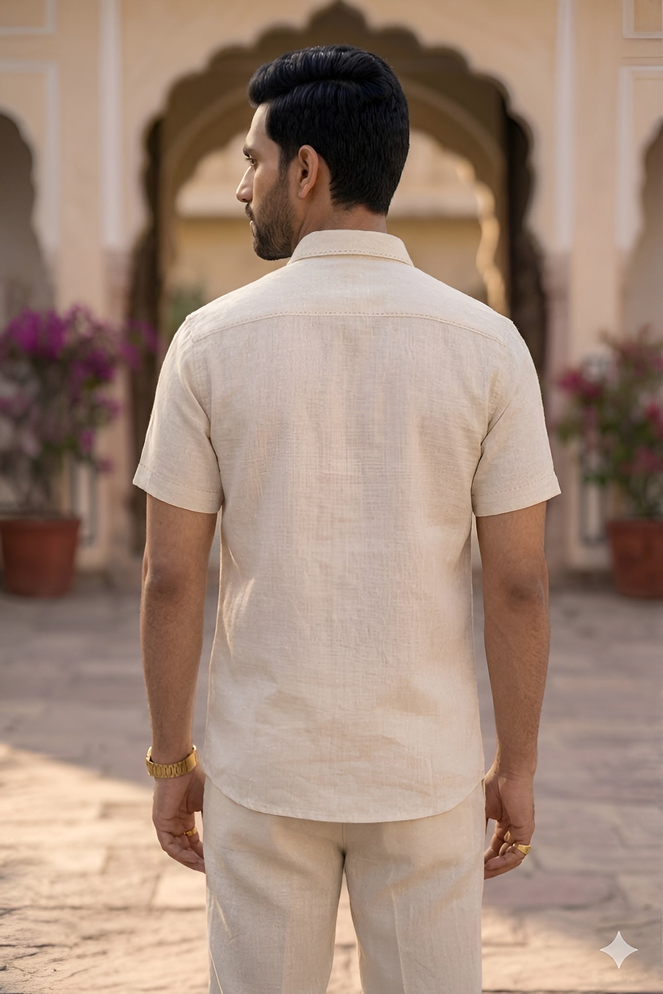 Men’s White Linen Embroidered Summer Shirt