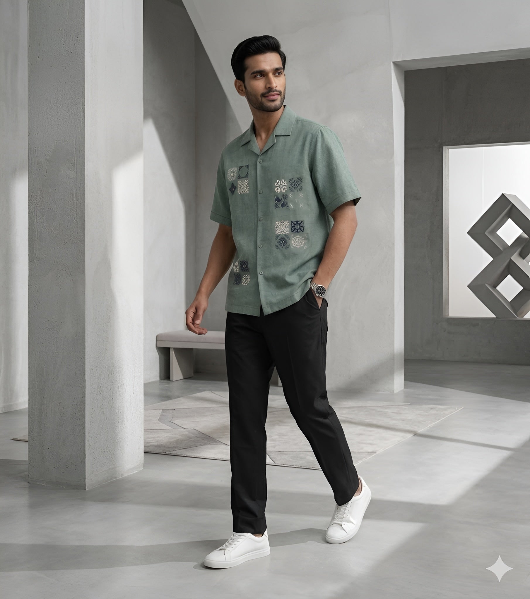 Men’s Sage Green Linen Summer Party Shirt