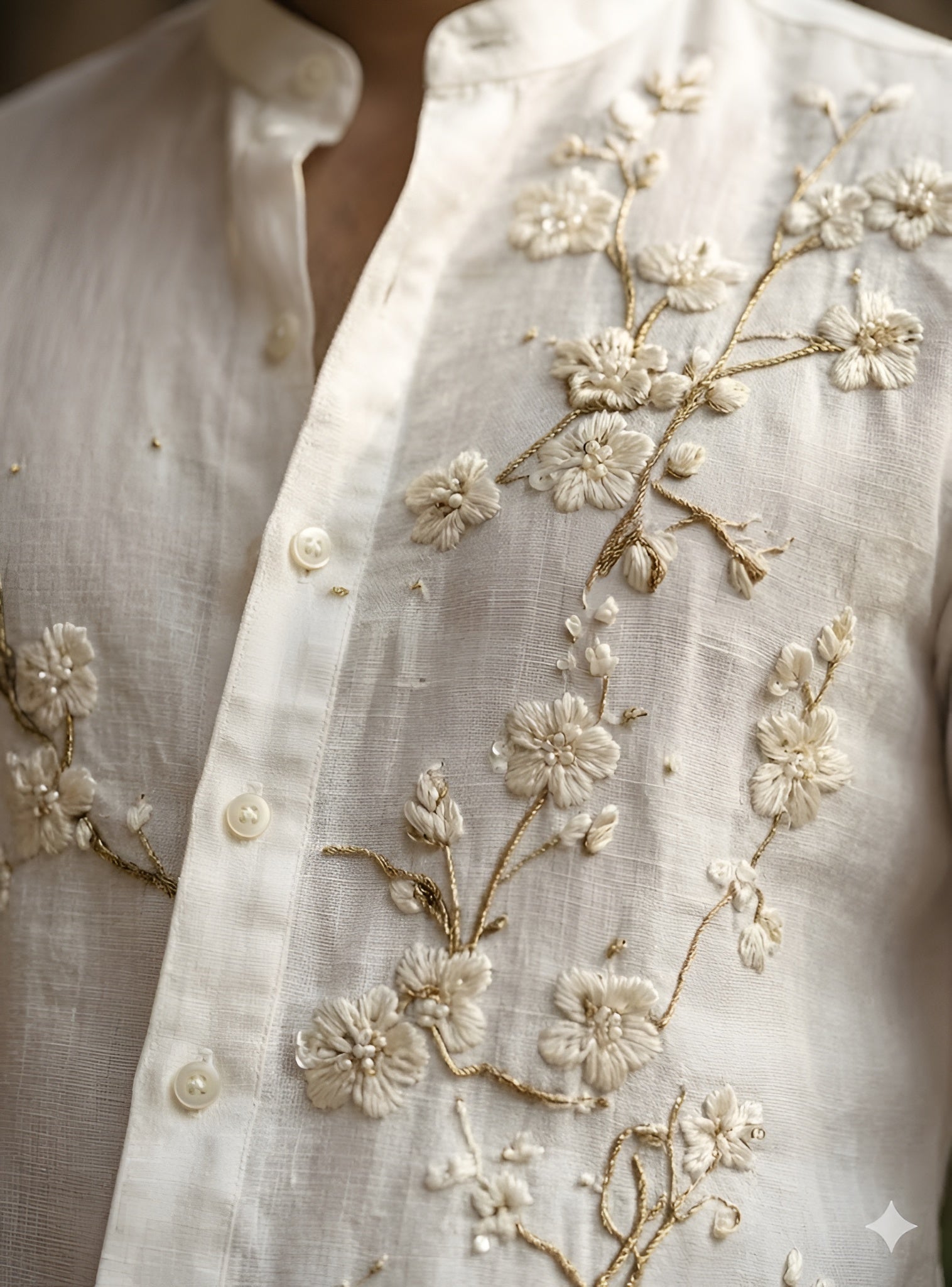 Men’s Linen Floral Embroidered Shirt