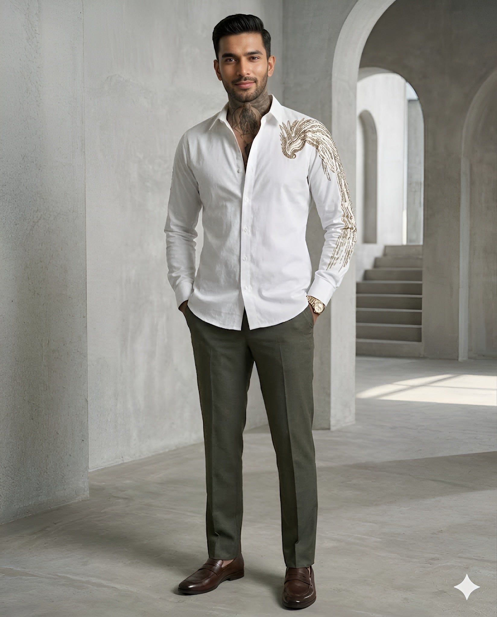 Men’s Cotton Sequin Embroidered Shirt