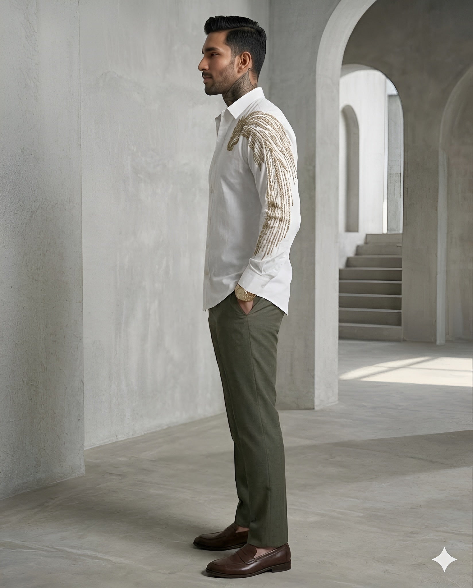 Men’s Cotton Sequin Embroidered Shirt