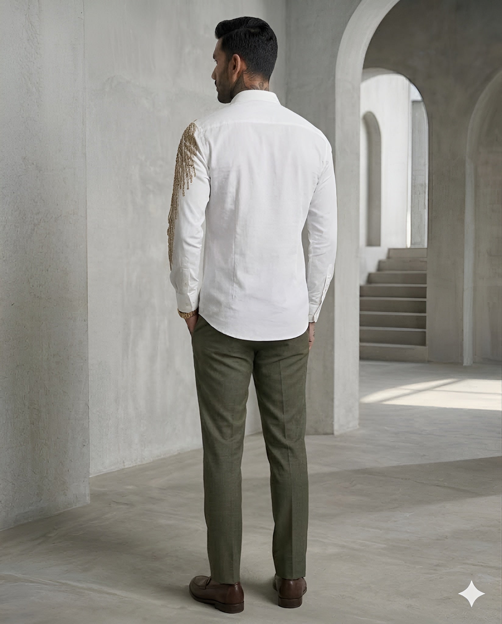 Men’s Cotton Sequin Embroidered Shirt