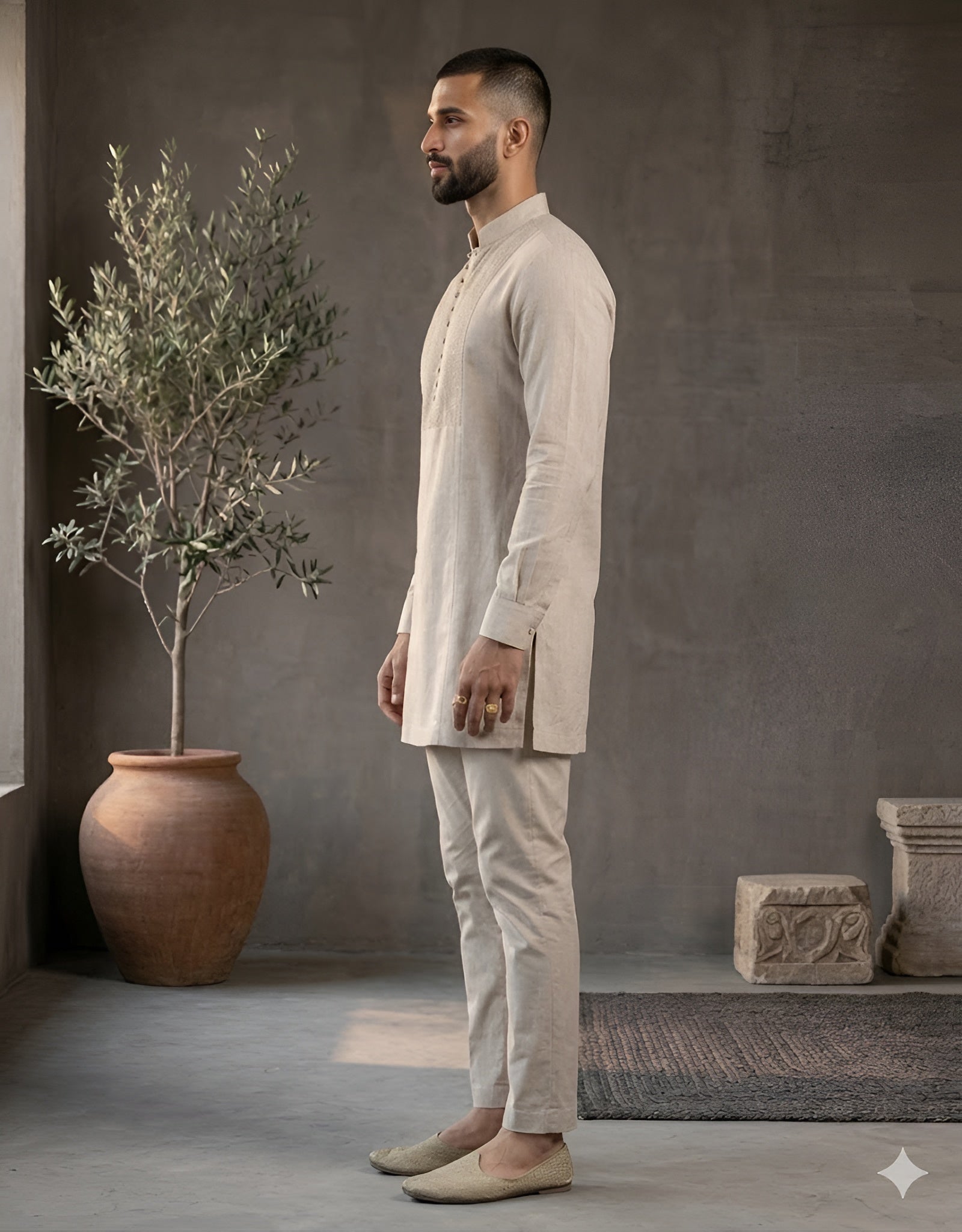 Men’s Beige Dola Silk Kurta Set