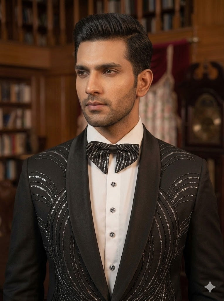 Men’s Black Sequin Embroidered Tuxedo Suit