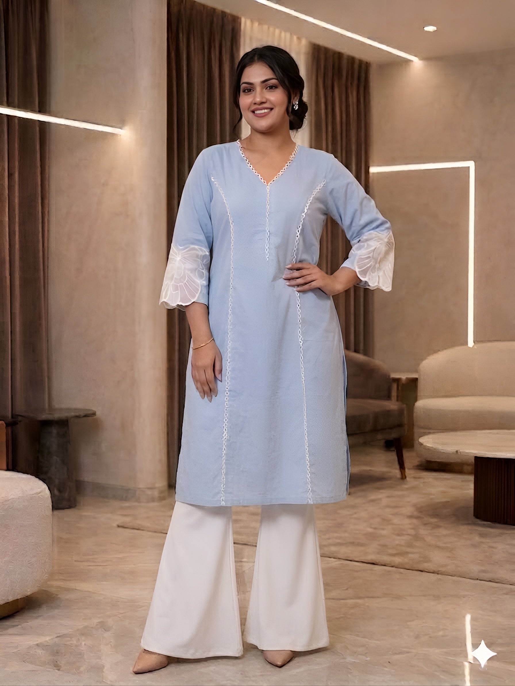 Sky Blue Cotton Kurti