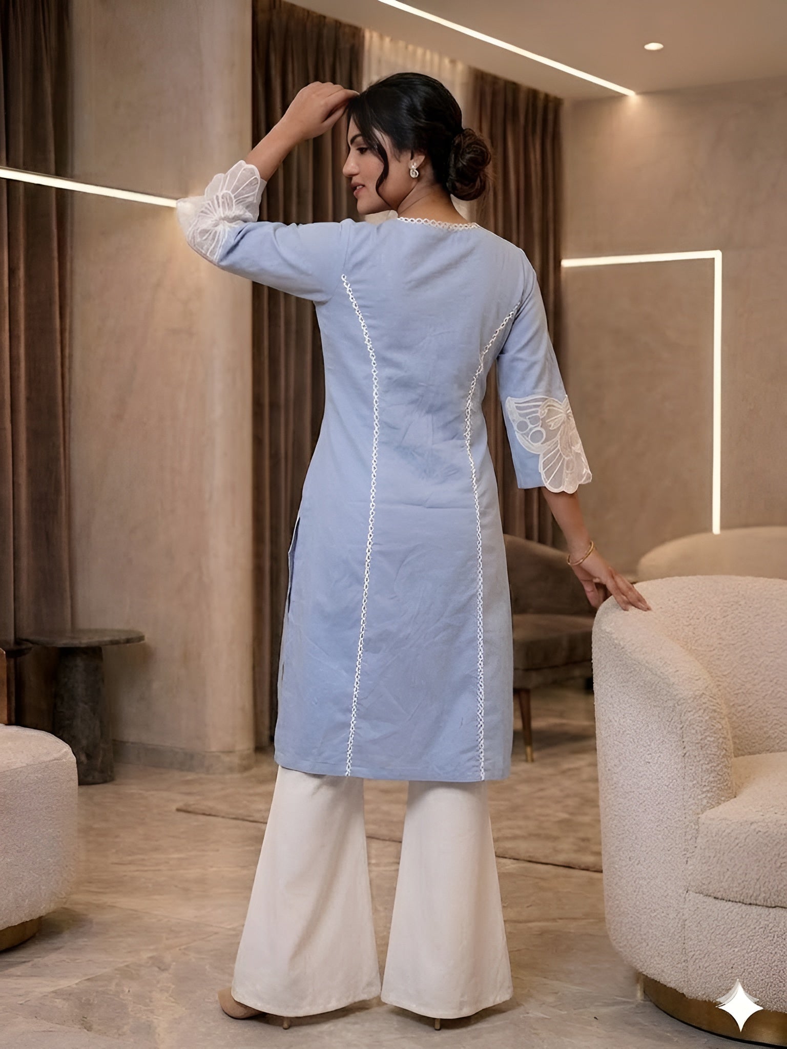 Sky Blue Cotton Kurti