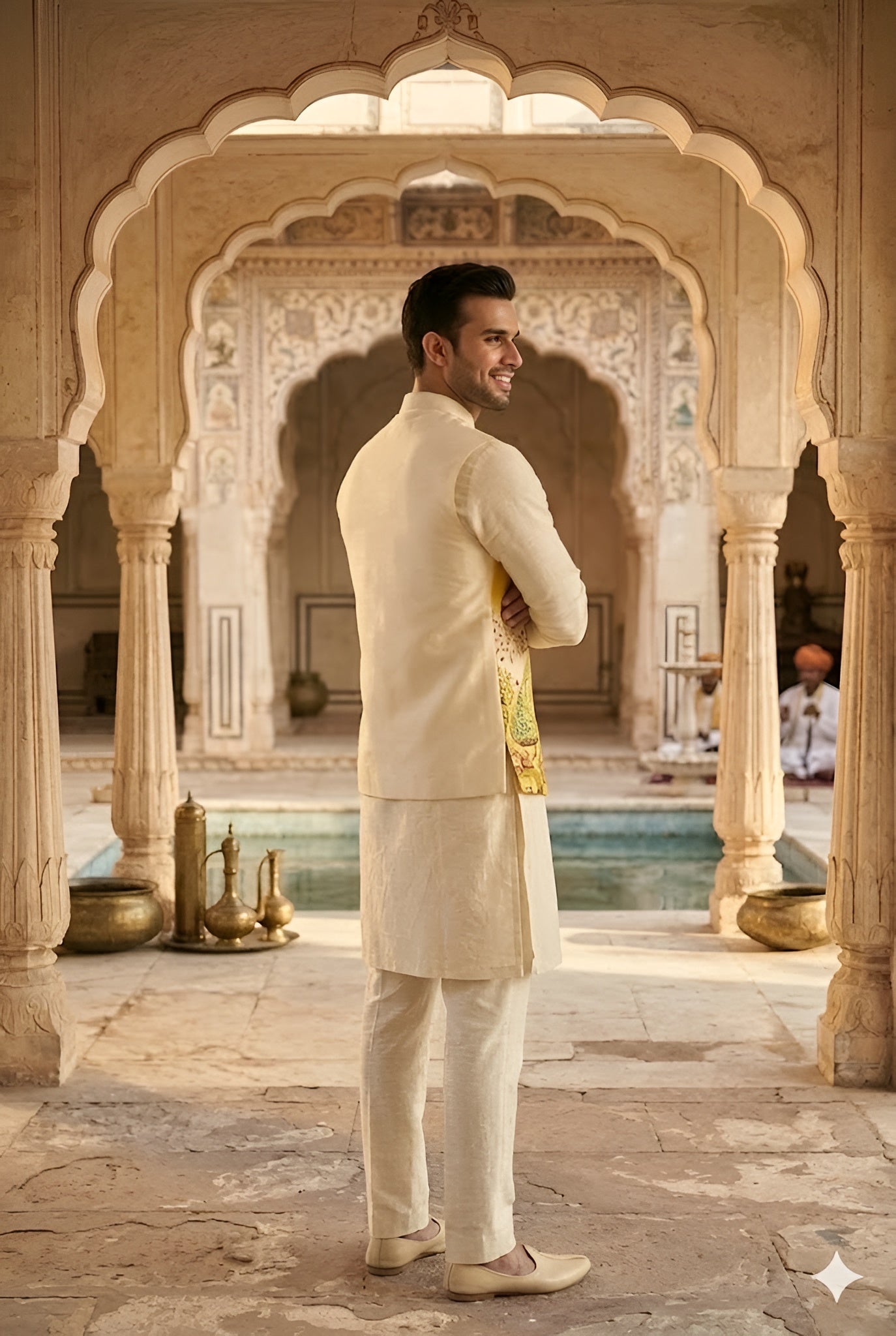 Men’s Cotton Linen Peacock Embroidered Wedding Set