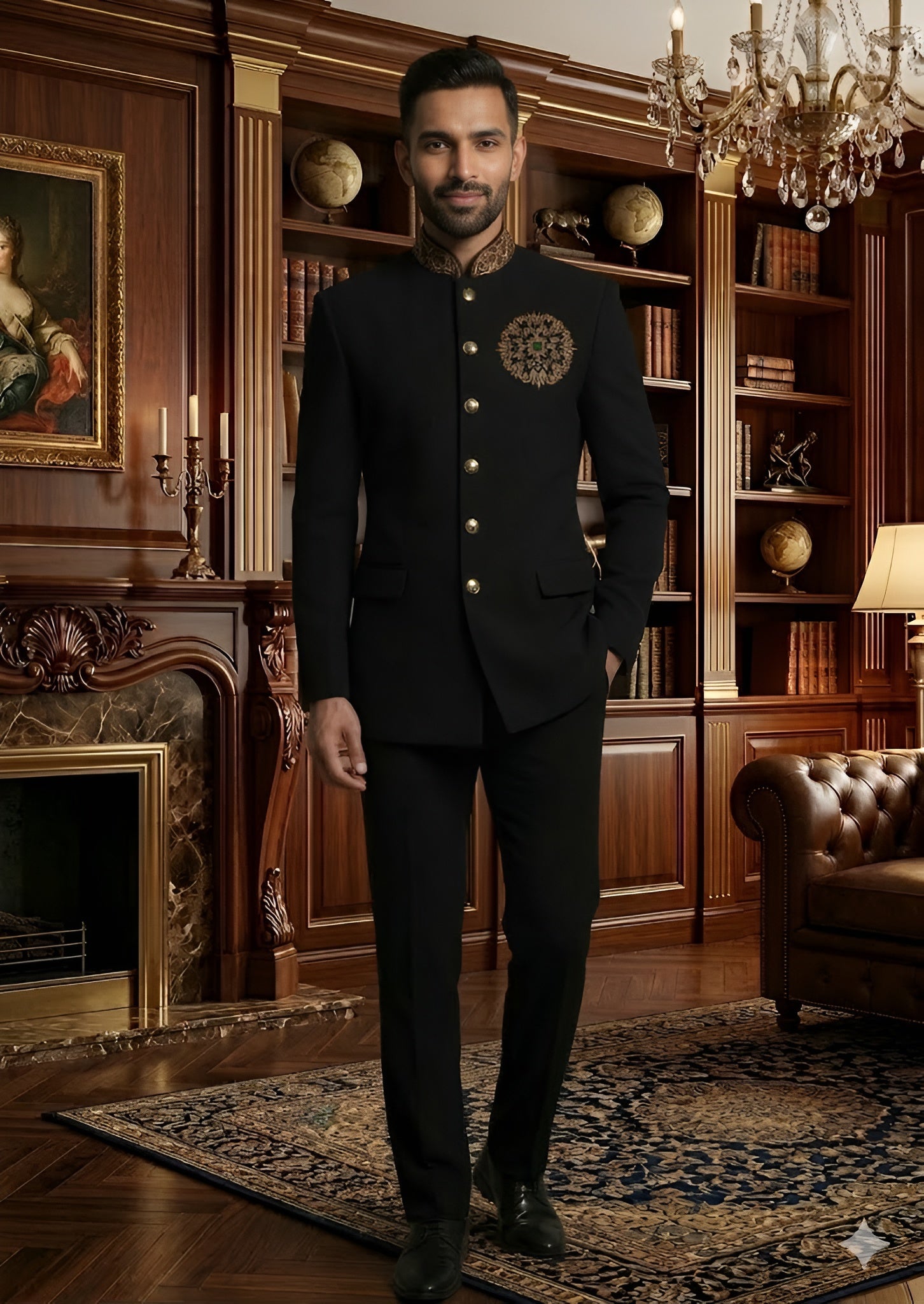 Black Japanese Lycra Bandhgala Suit Set