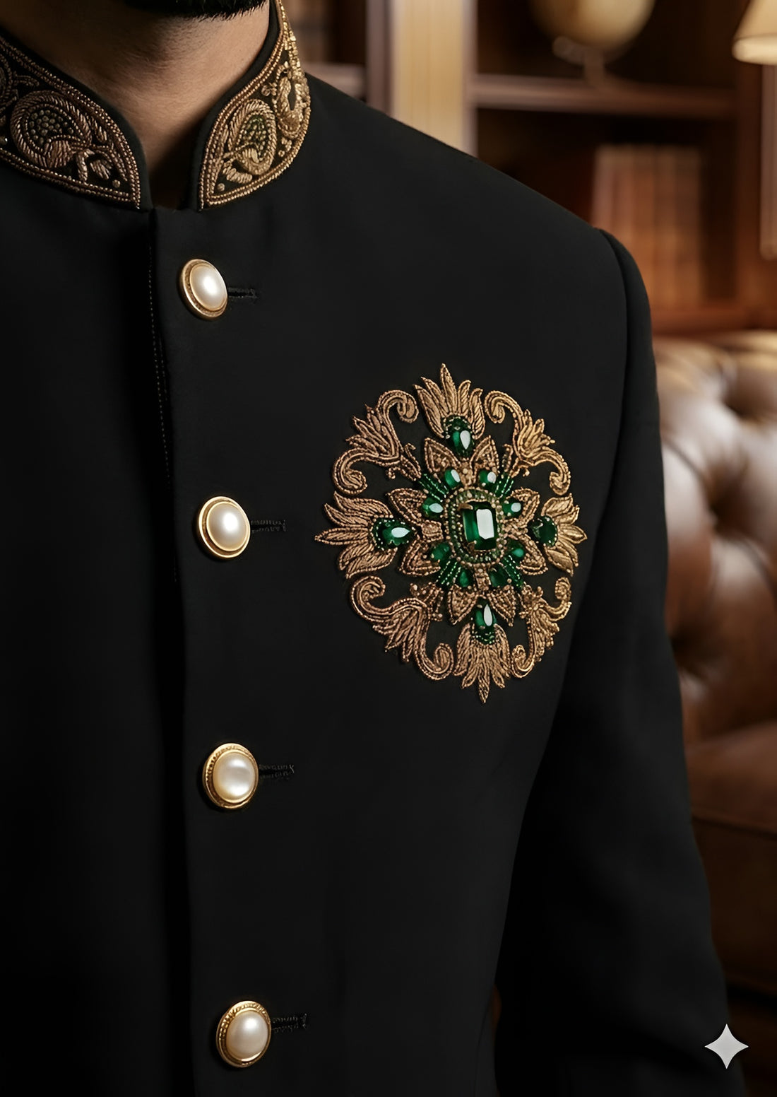 Black Japanese Lycra Bandhgala Suit Set