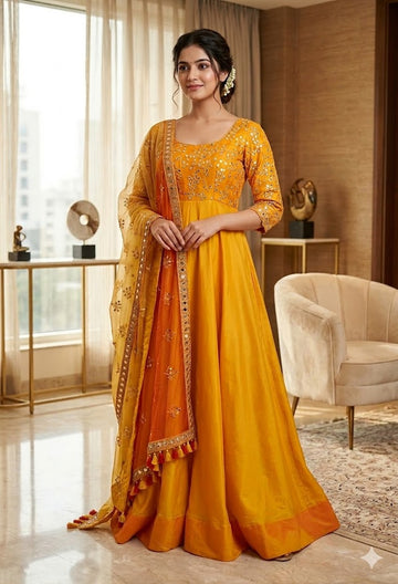 Yellow Embroidered Anarkali