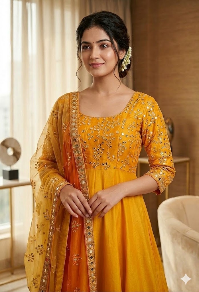 Yellow Embroidered Anarkali
