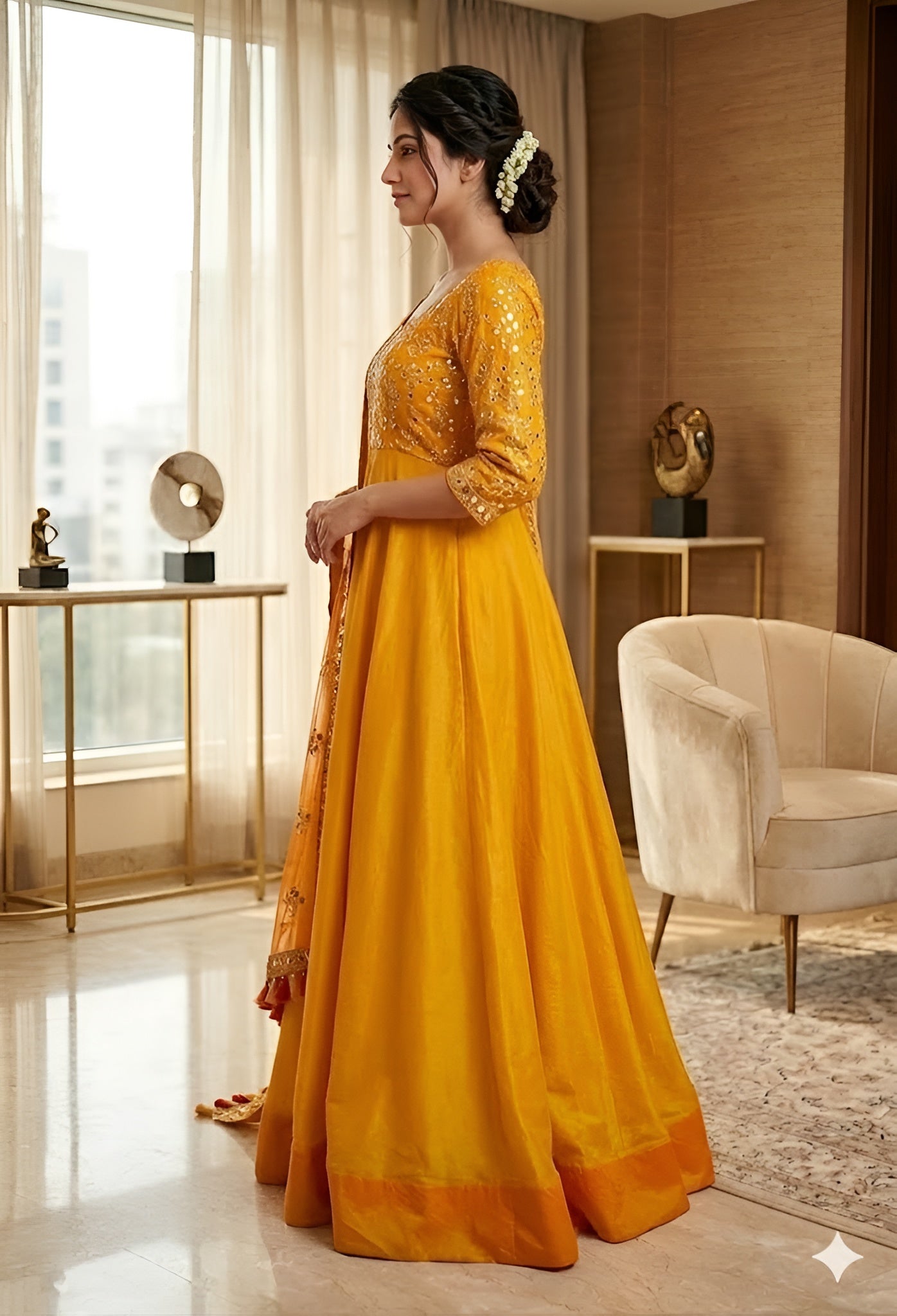 Yellow Embroidered Anarkali