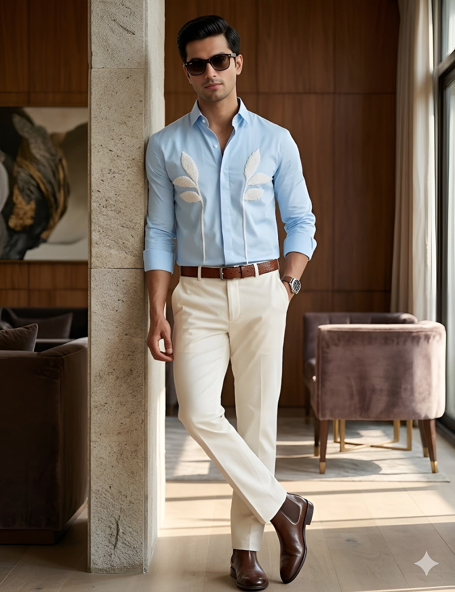 Men’s Pure Cotton Embroidery Party Wear Shirt