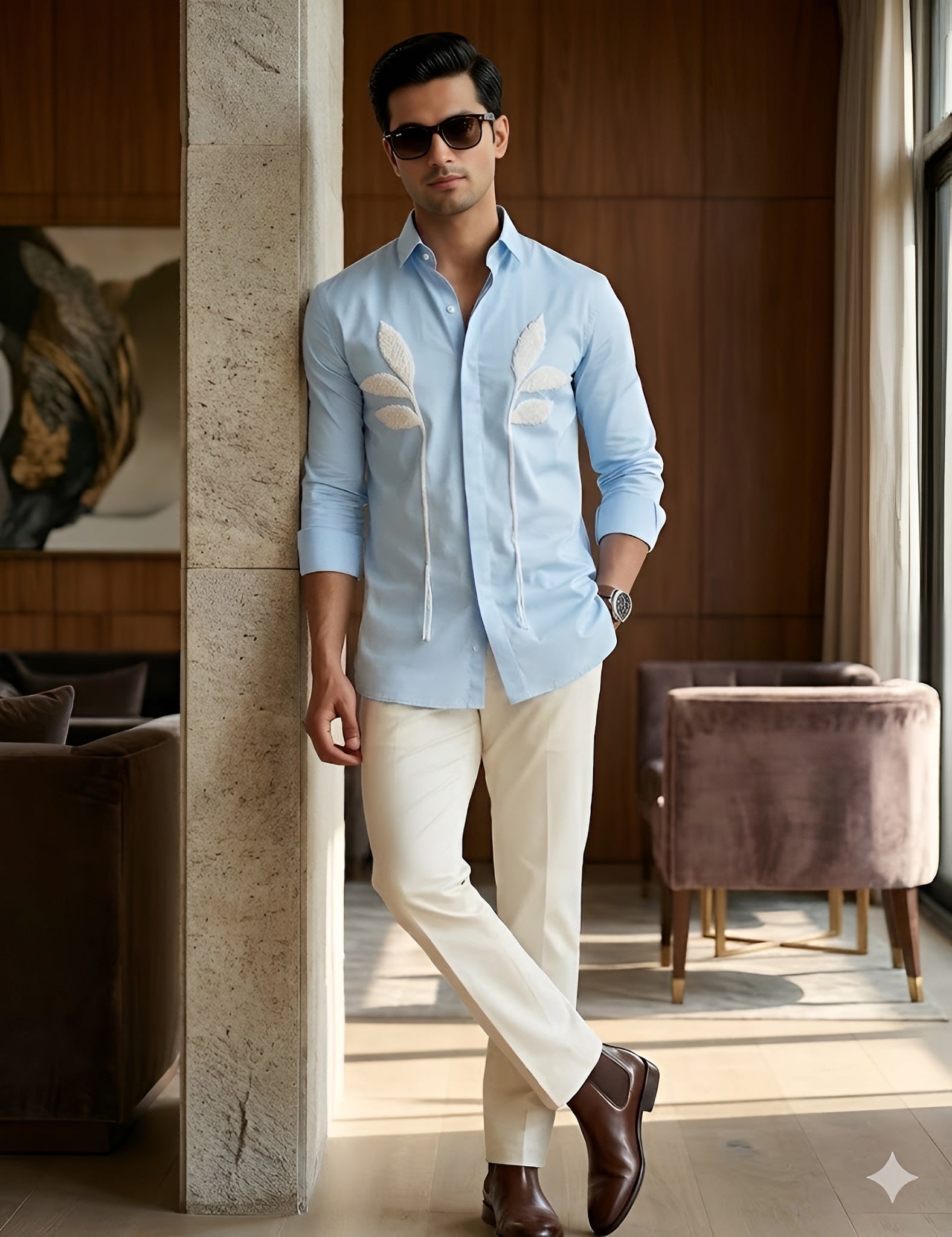 Men’s Pure Cotton Embroidery Party Wear Shirt