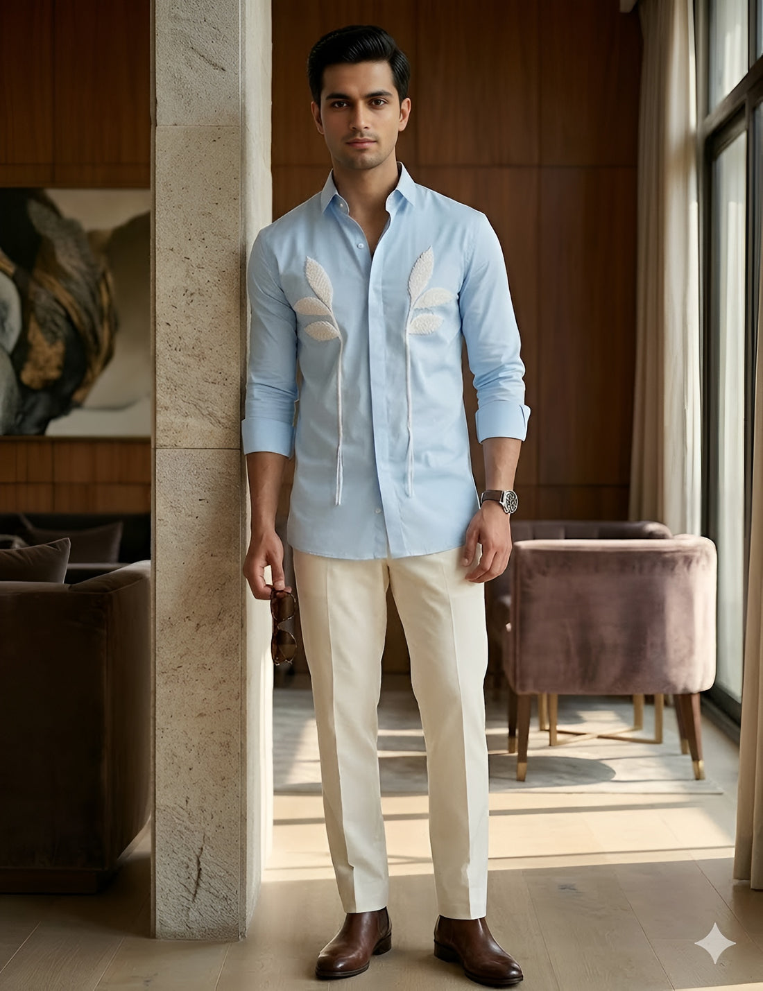 Men’s Pure Cotton Embroidery Party Wear Shirt