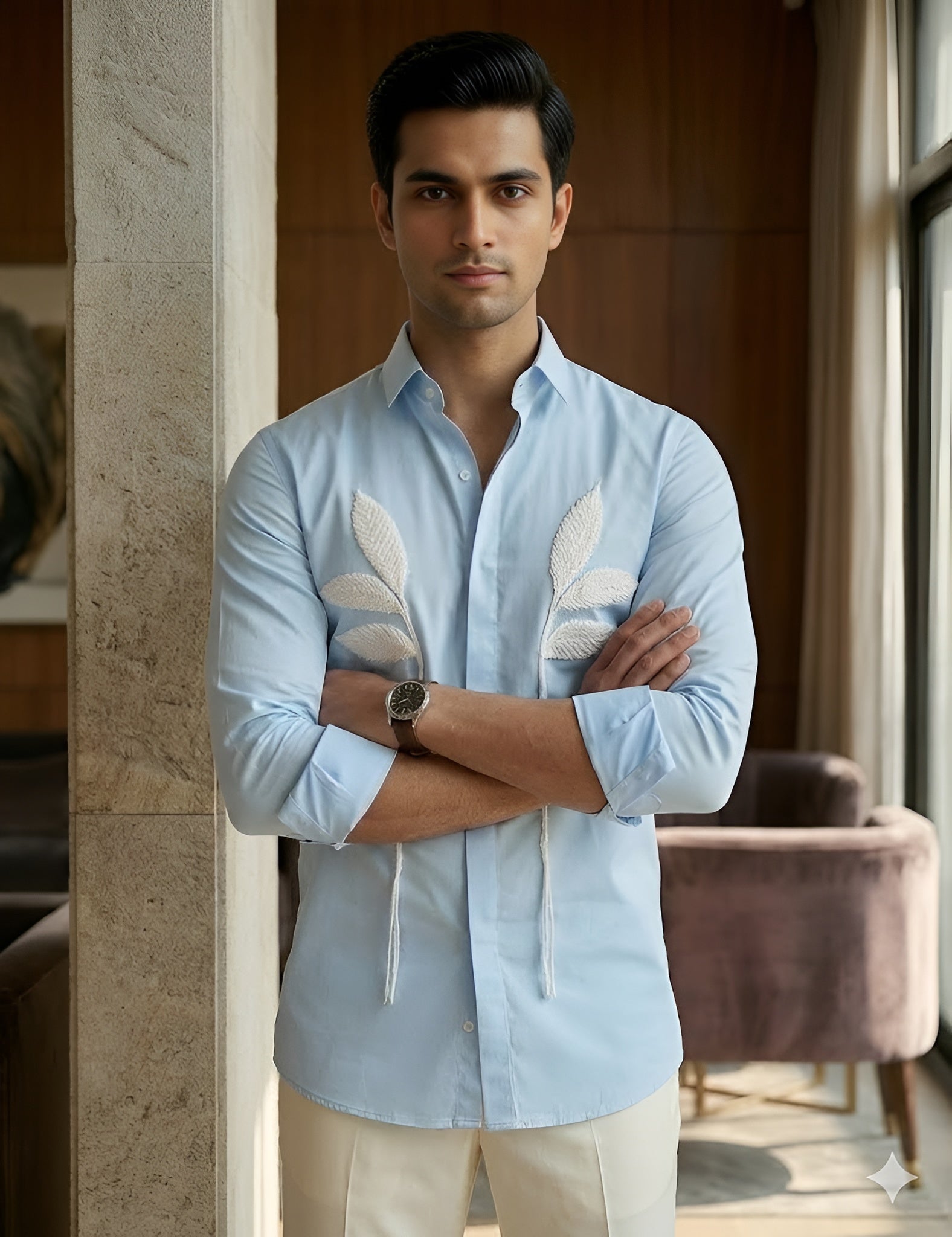 Men’s Pure Cotton Embroidery Party Wear Shirt