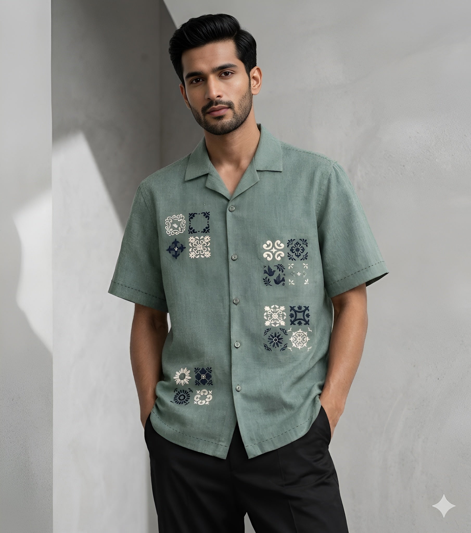 Men’s Sage Green Linen Summer Party Shirt