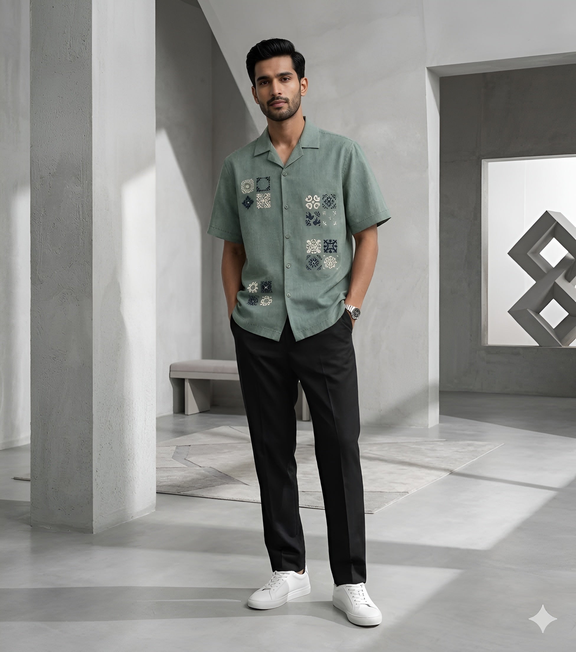 Men’s Sage Green Linen Summer Party Shirt