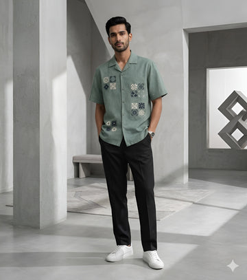 Men’s Sage Green Linen Summer Party Shirt