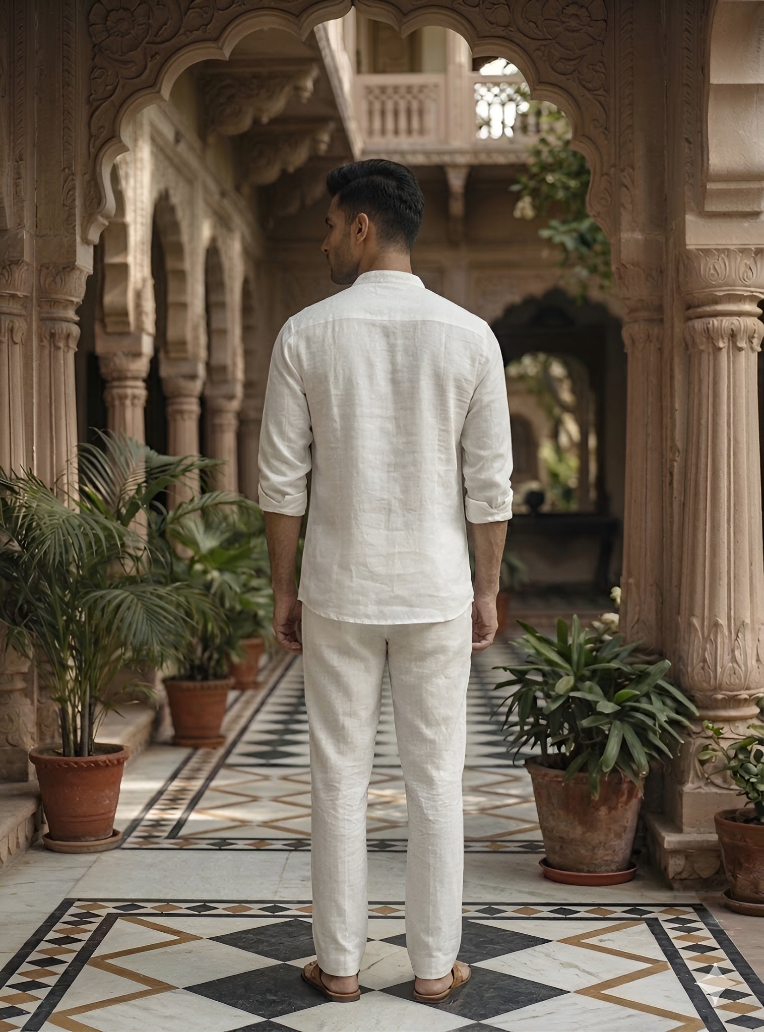 Men’s Linen Floral Embroidered Shirt