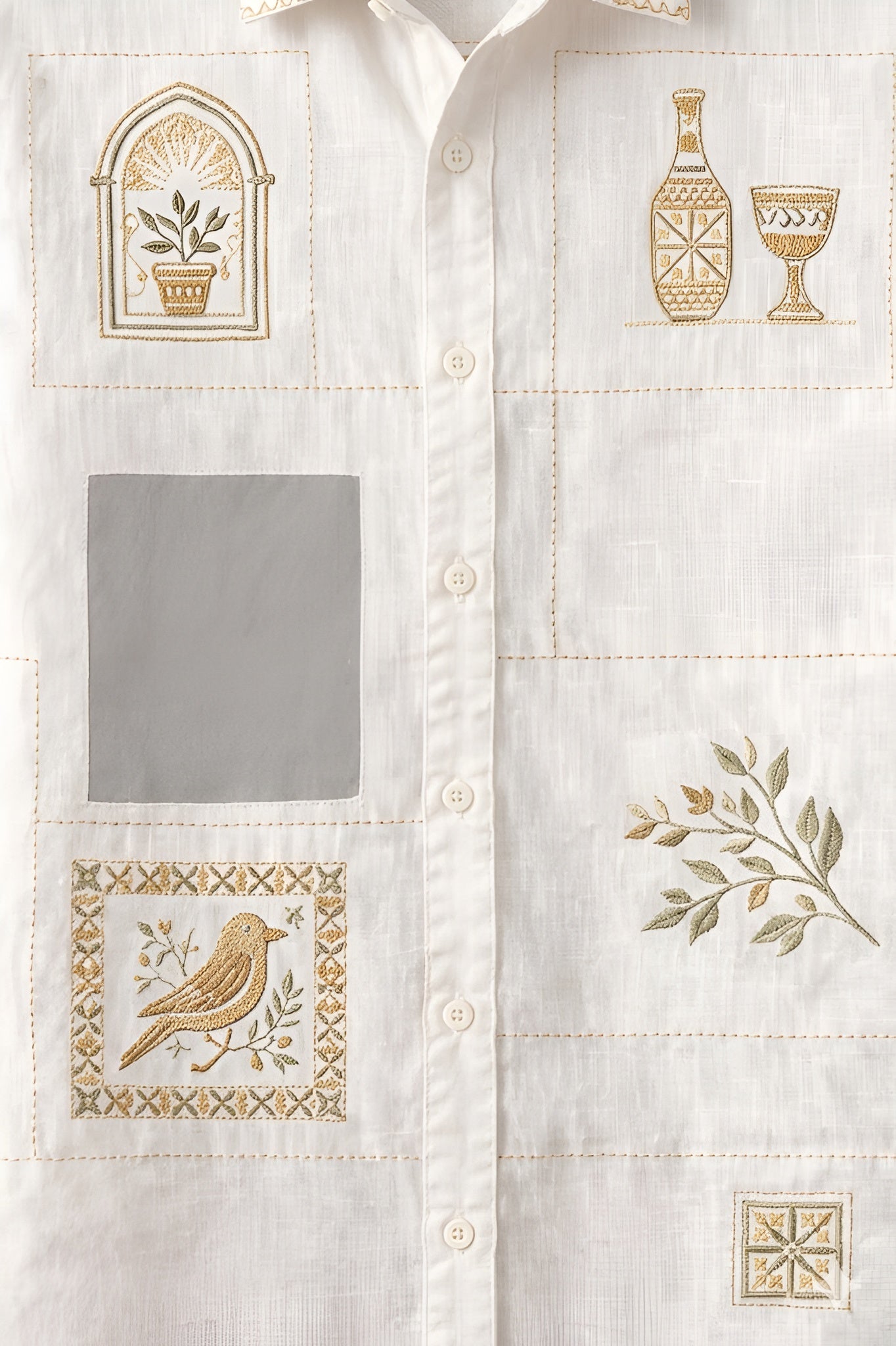 Men’s White Linen Embroidered Summer Shirt