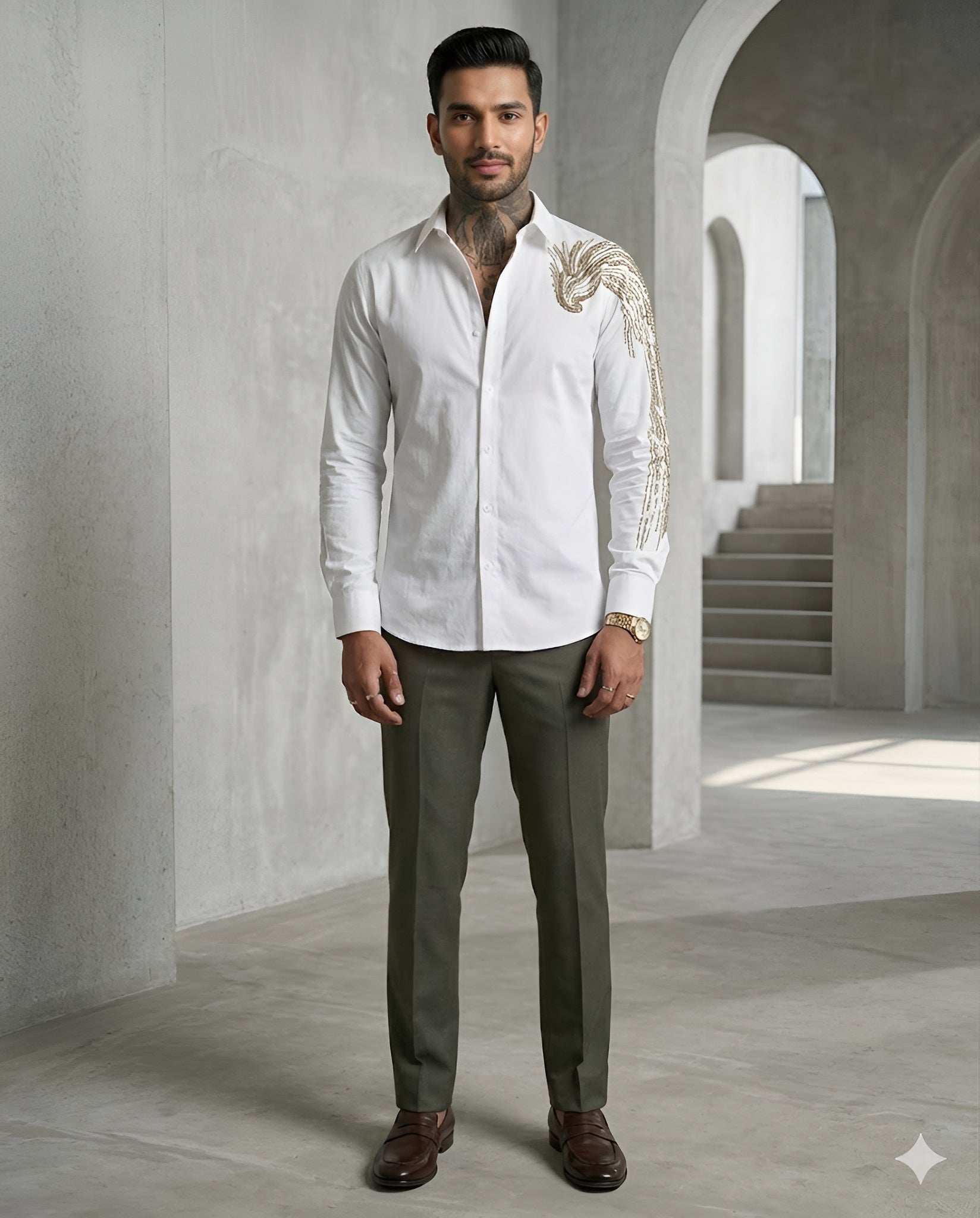 Men’s Cotton Sequin Embroidered Shirt