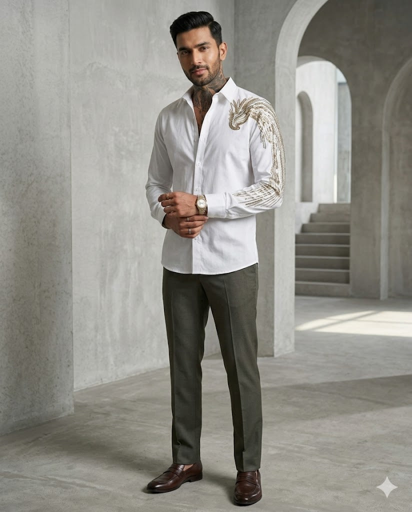 Men’s Cotton Sequin Embroidered Shirt