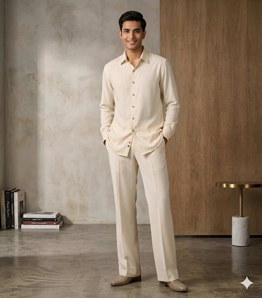Men’s Cream Western Suit With Hand Embroidered Jacket