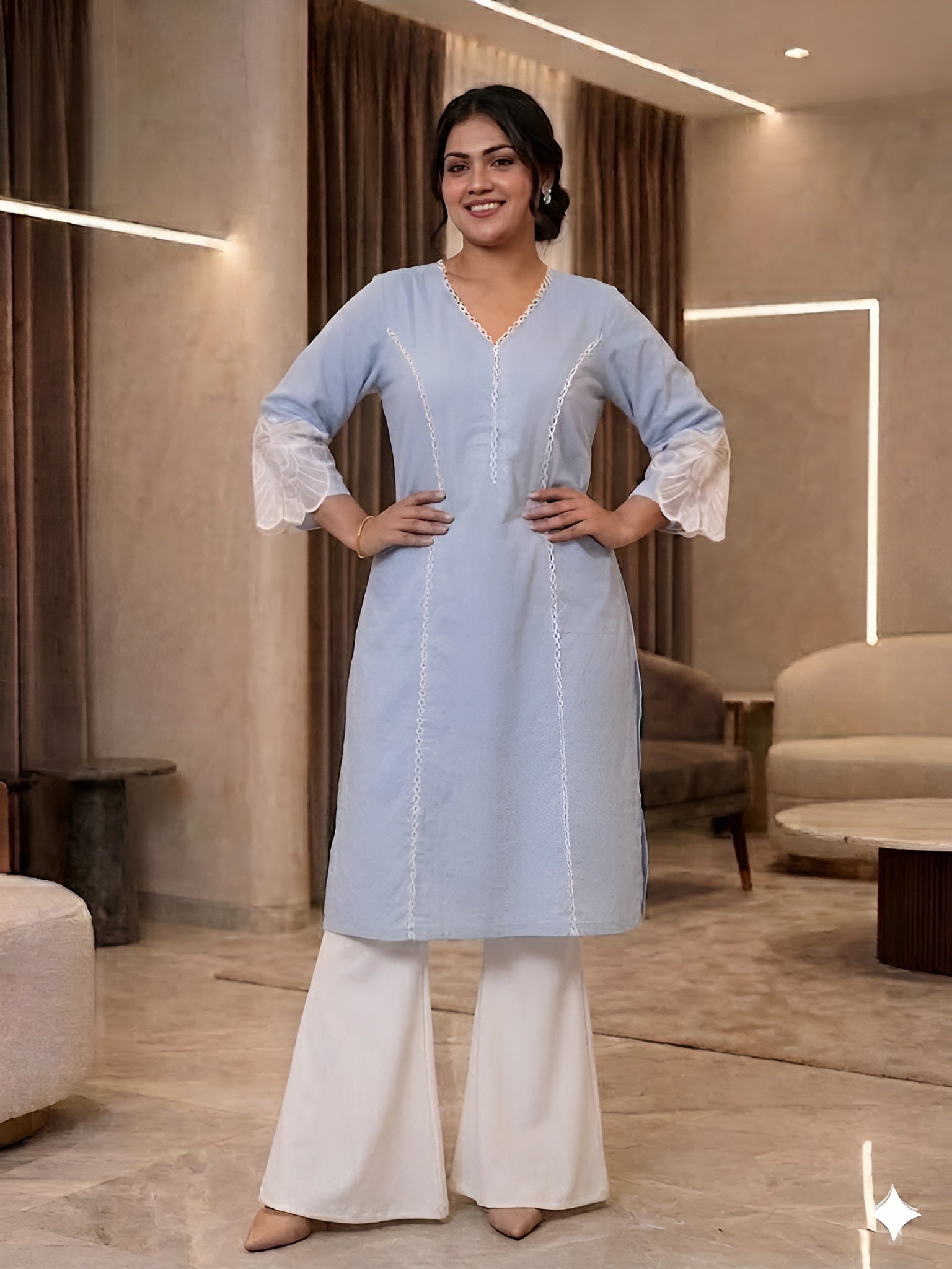 Sky Blue Cotton Kurti