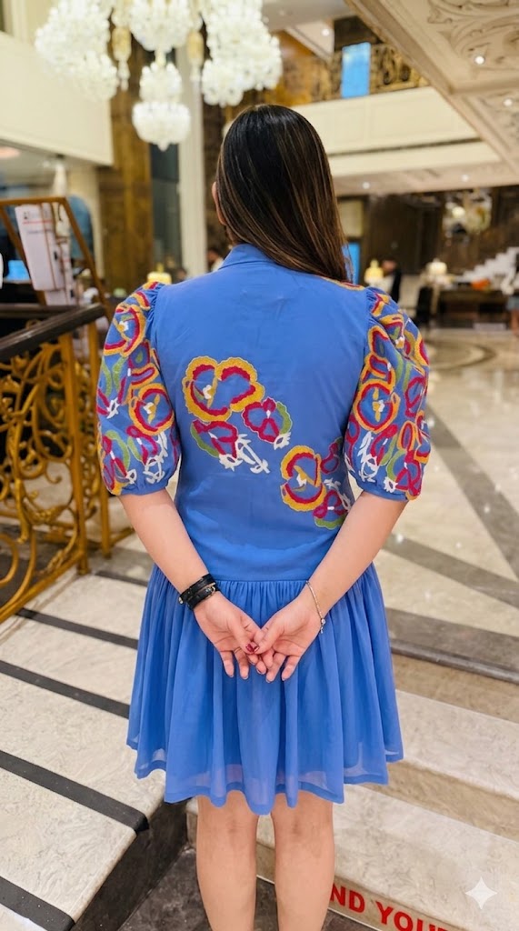 Blue Birthday Embroidered Dress | Party Wear | Lakhina Couture