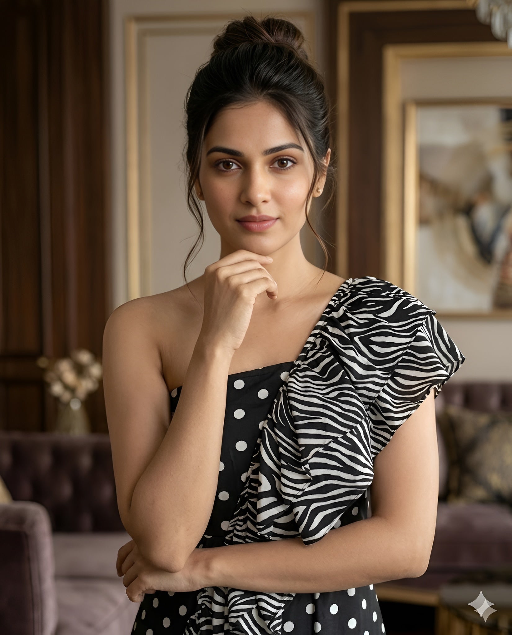 Zebra Dots Fusion Ruffle Dress