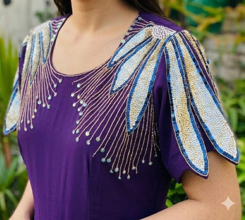 Purple Embroidered Drape