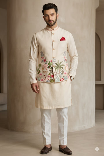 Men’s Dola Silk Embroidered Kurta Set