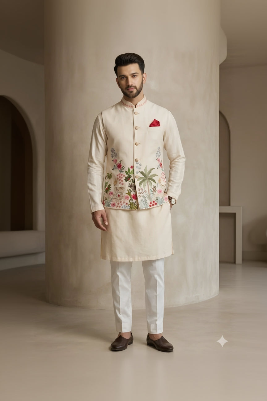 Men’s Dola Silk Embroidered Kurta Set | Lakhina Couture