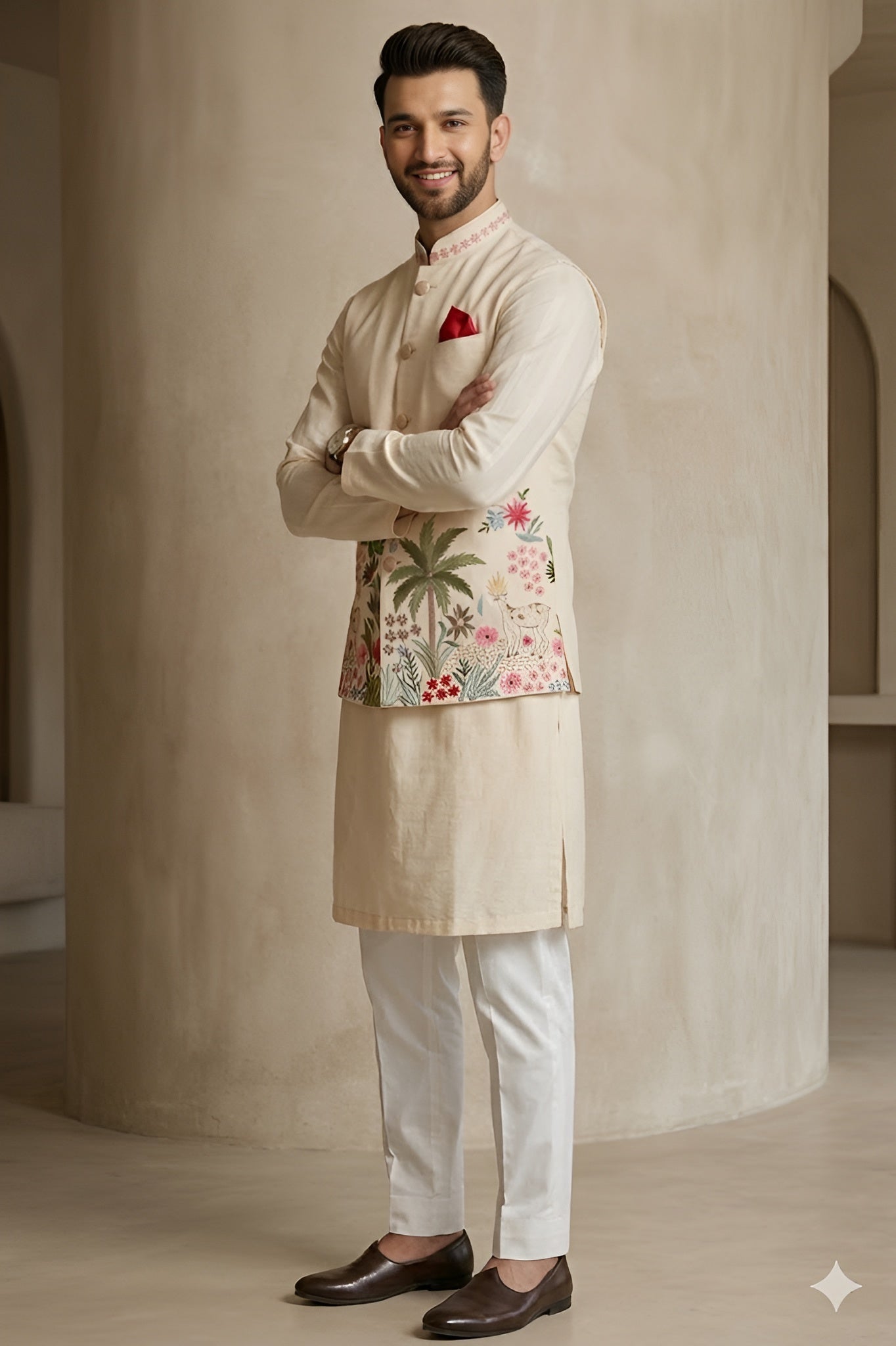 Men’s Dola Silk Embroidered Kurta Set