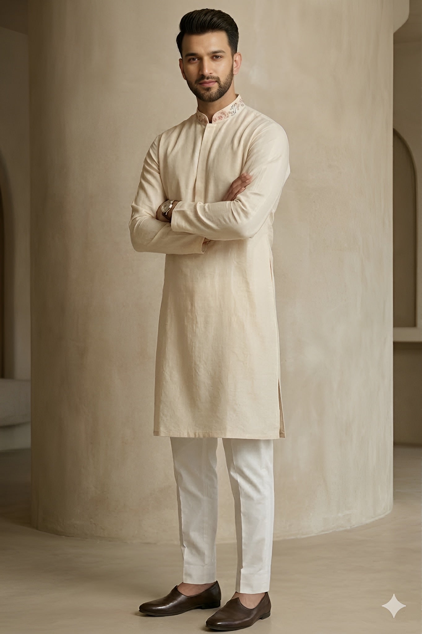Men’s Dola Silk Embroidered Kurta Set